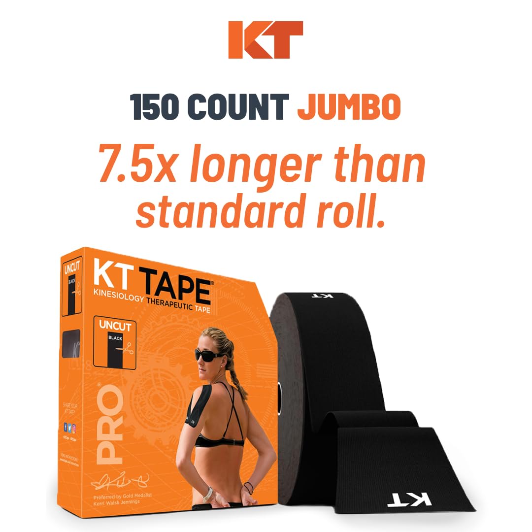 KT Tape Pro Synthetic Kinesiology Athletic Tape - 125' Uncut Roll for Sports Injuries, Muscle Support & Pain Relief | Ideal for Running, CrossFit, Yoga & Physical Therapy