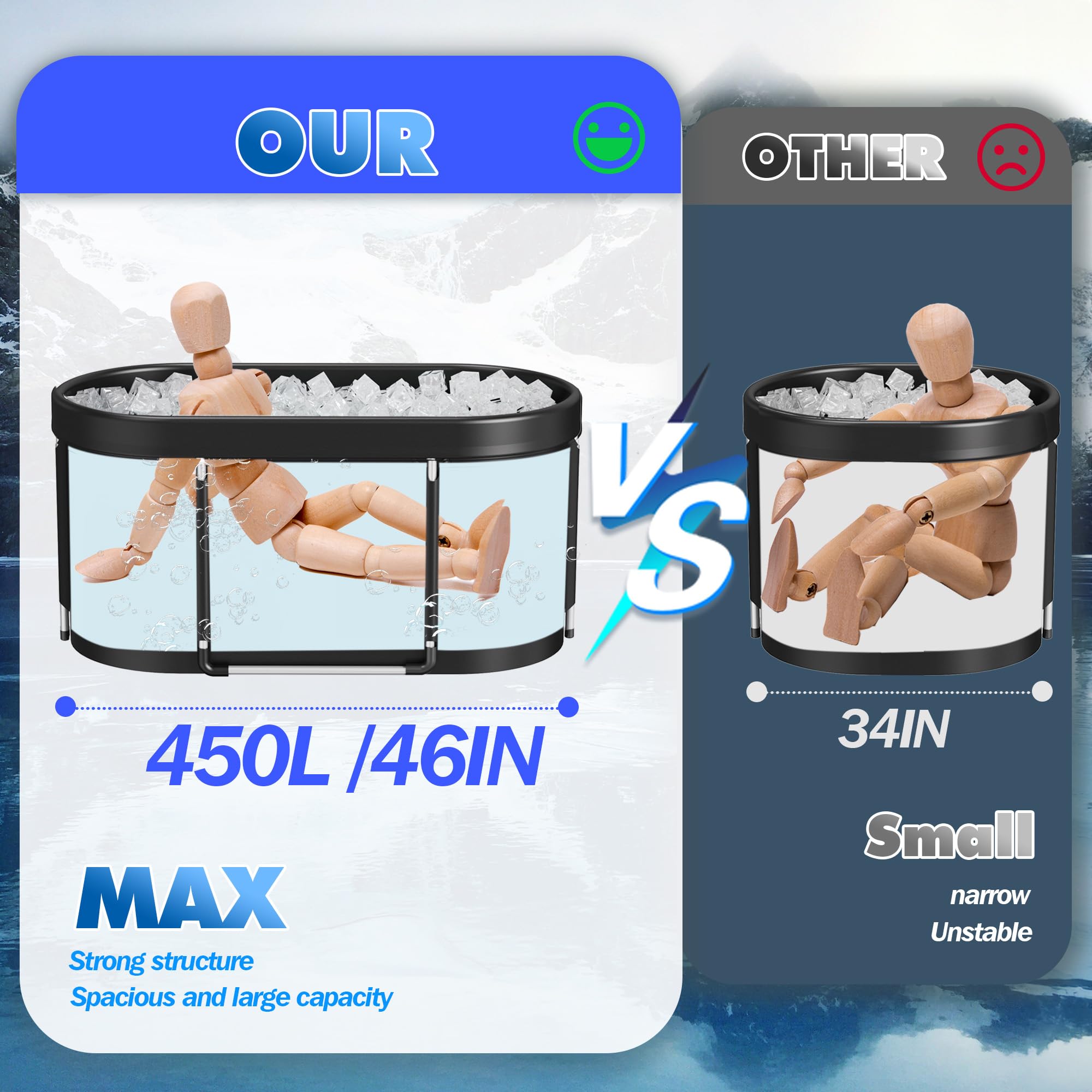 Merapi XL 131 Gallon Large Oval Ice Bath Tub for Athletes - Portable Cold Plunge Tub for Muscle Recovery, Foldable Multi-Layered Design - Perfect for Home Gyms, Outdoor Use & Family Wellness (Indoor/Outdoor Cold Therapy)