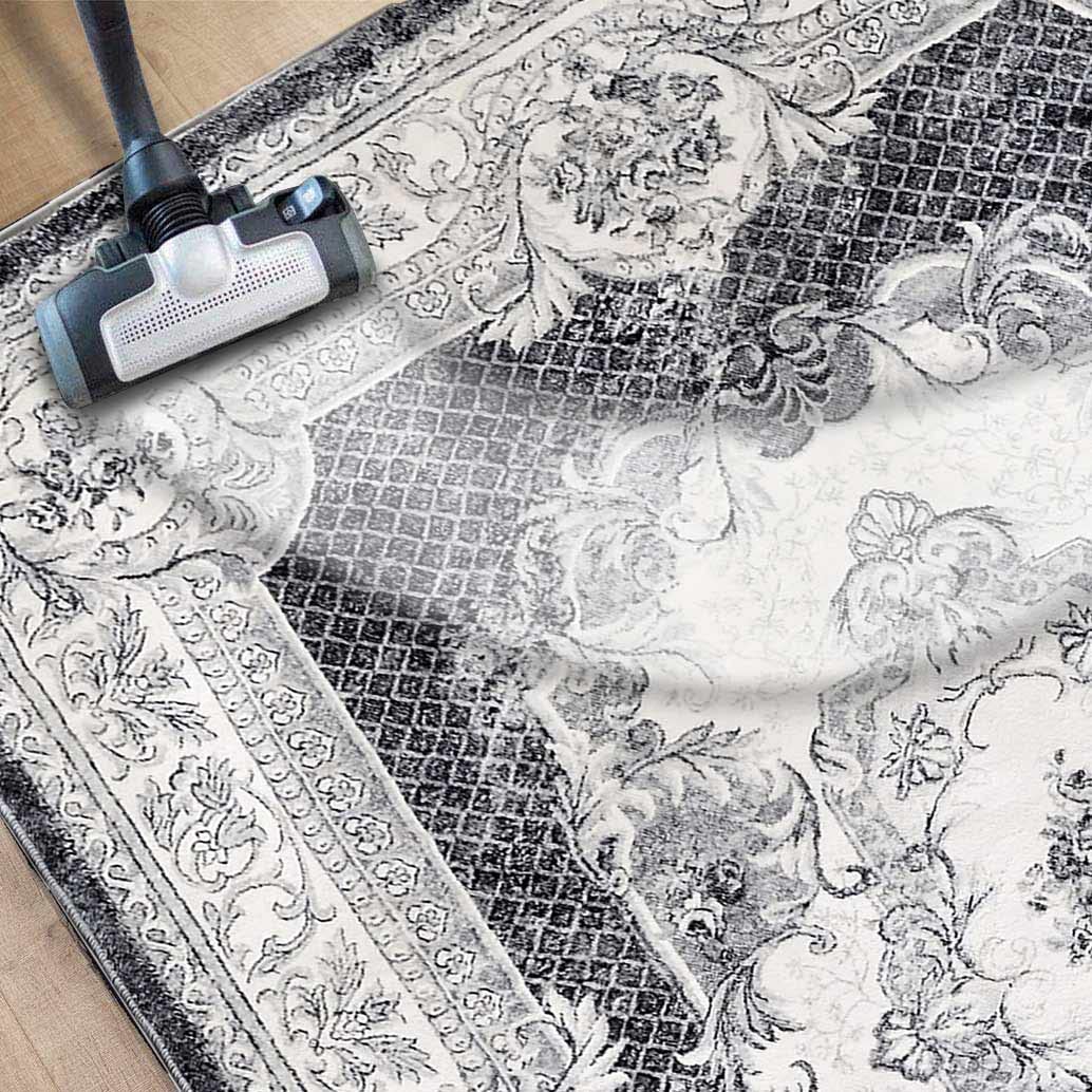 Calore Non-Slip Washable Area Rug 5.3'x6.7' - Soft Indoor Carpet for Living Room, Bedroom & Dining Room - Grey and White - Perfect for Home Decor, Pet-Friendly & High Traffic Areas