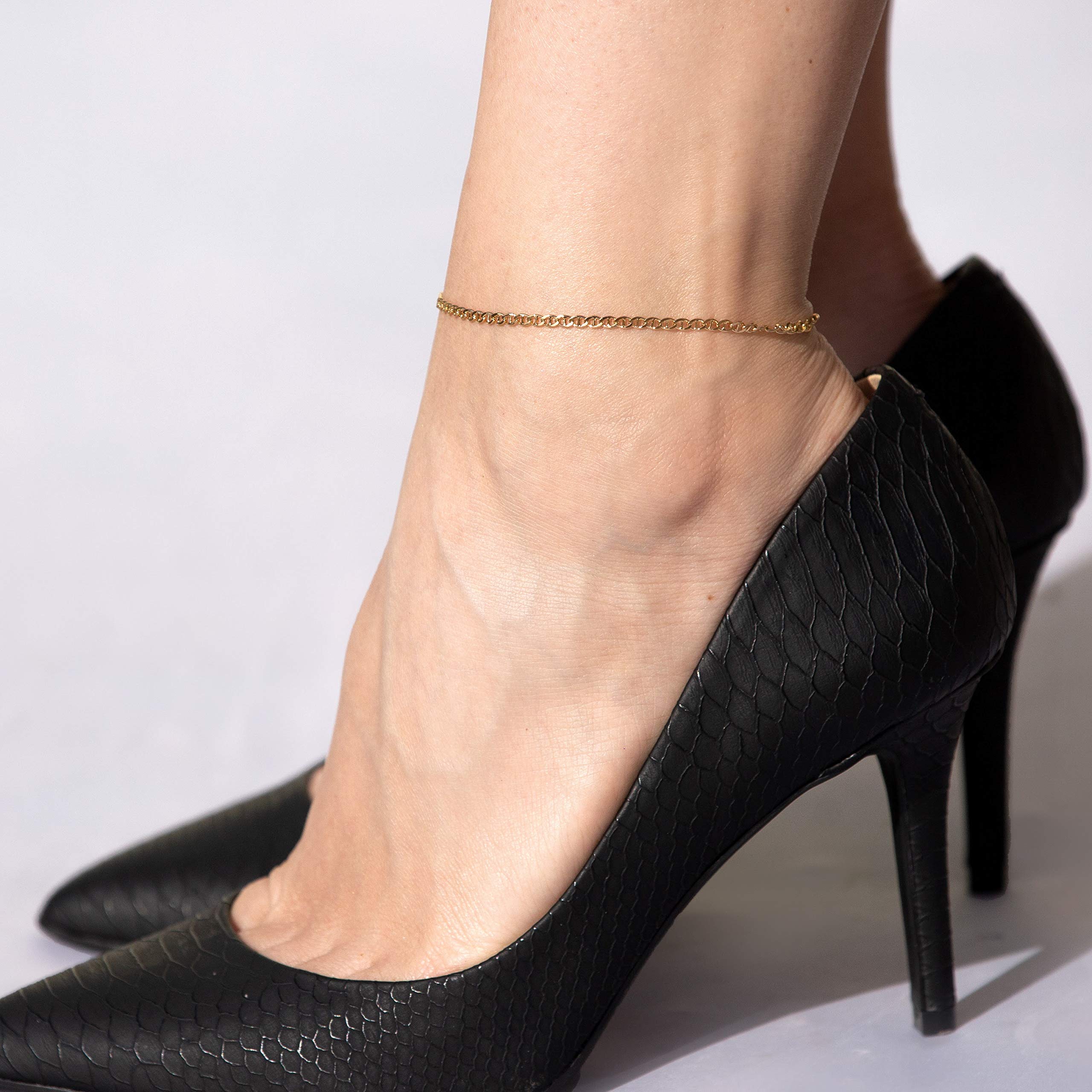 LIFETIME JEWELRY Women's 24k Gold Plated 2.6mm Mariner Ankle Bracelet - Elegant Anklet for Beach, Party & Everyday Wear