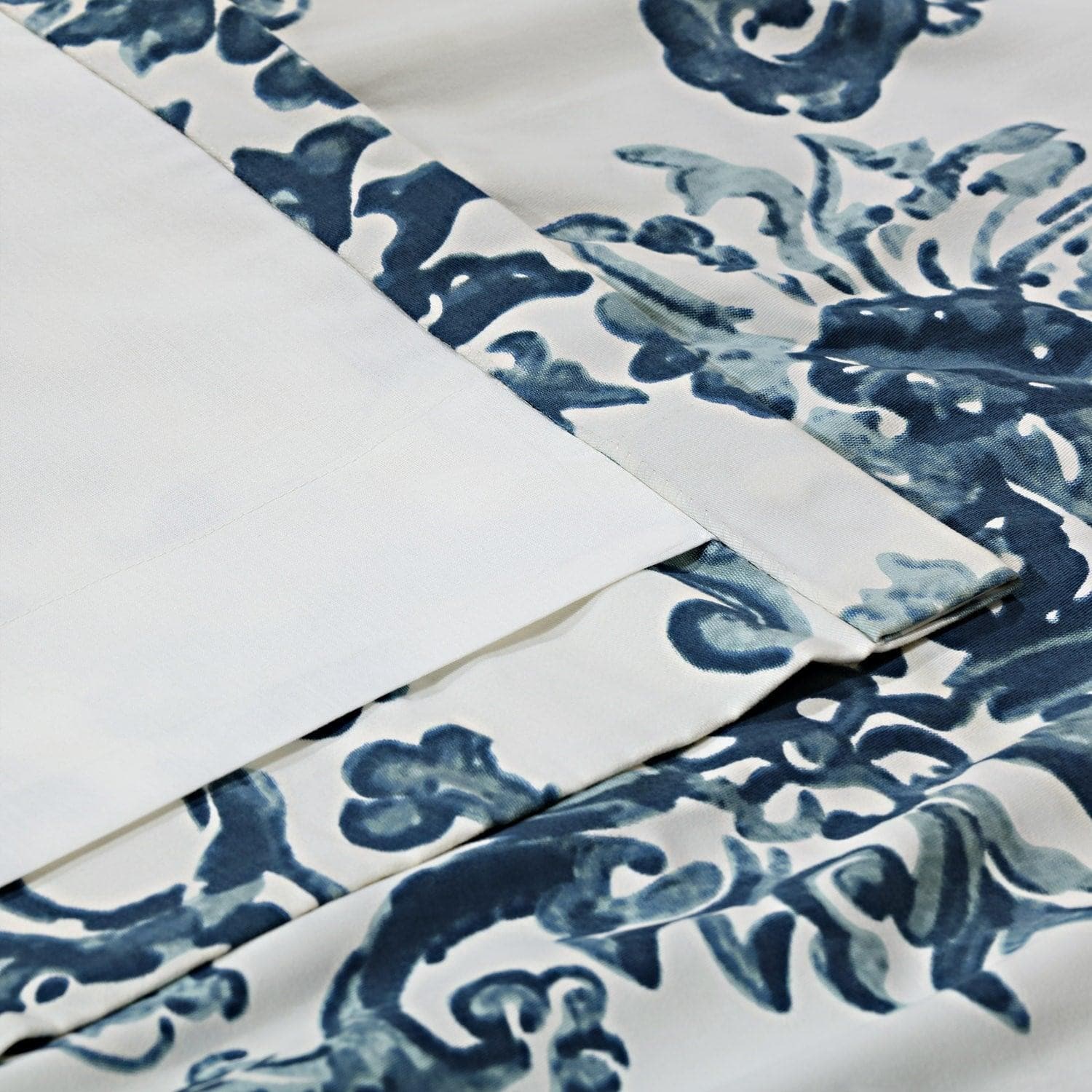 Indonesian Blue Floral Printed Cotton Blackout Curtains for Bedroom & Living Room - Light Blocking Window Drapes for Home Decor