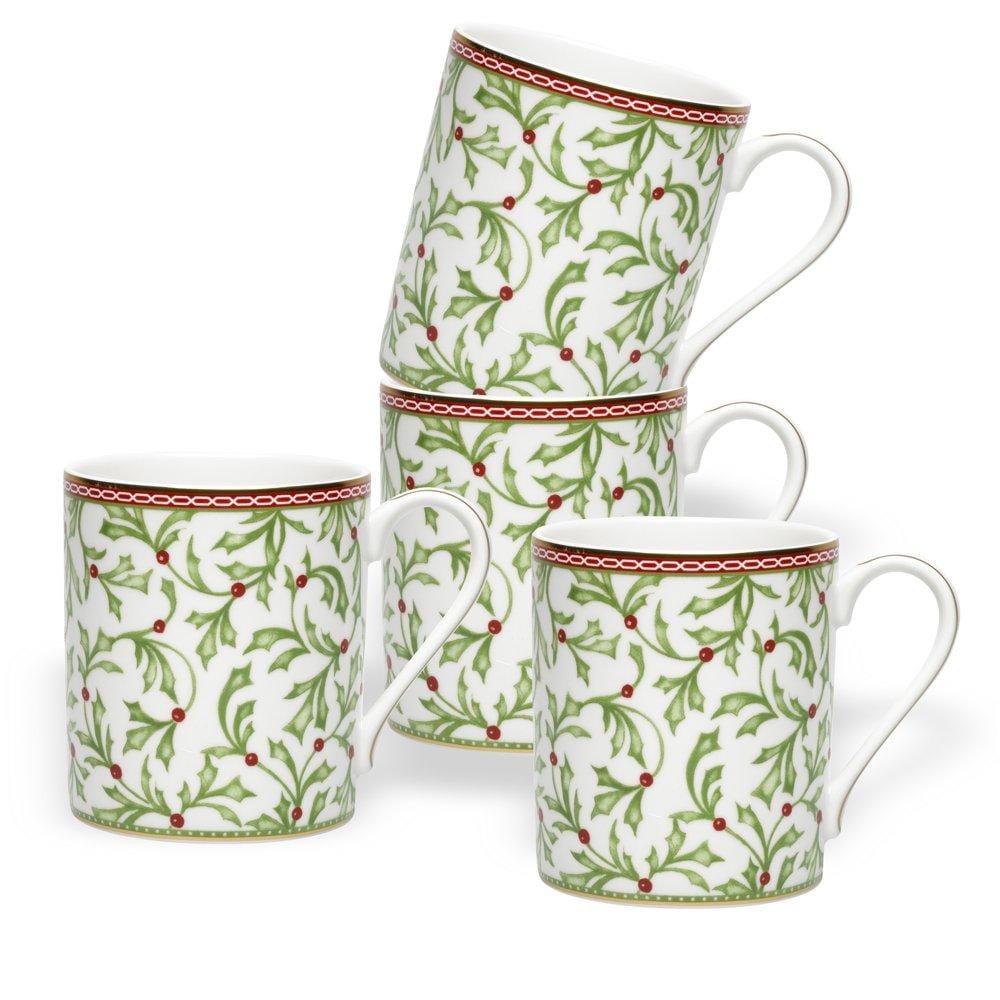 Festive Holiday Traditions Coffee Mugs Set of 4 - Christmas Themed Ceramic Cups for Hot Cocoa, Tea & Coffee - Perfect for Family Gatherings, Office Parties & Cozy Winter Mornings