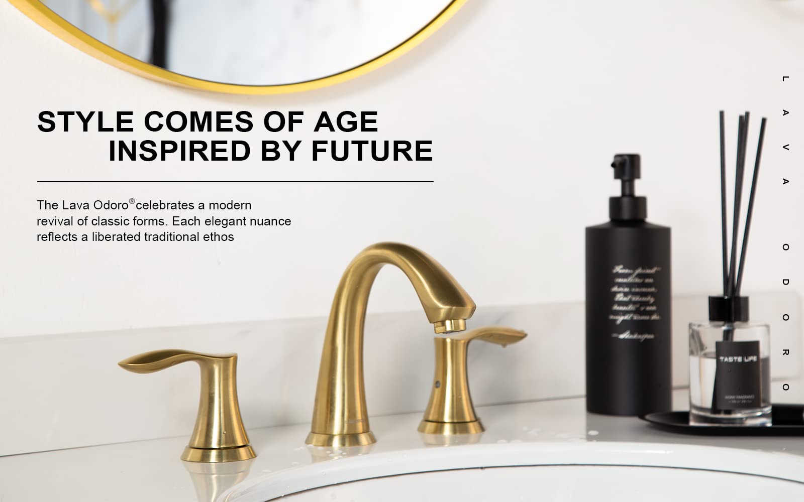 Lava Odoro Valenvoir Brushed Gold 8 Inch Widespread Bathroom Faucet - 3 Hole 2 Handle Vanity Sink Faucet with Drain Assembly & Supply Lines (BF405-SG) for Modern Bathroom Renovation & Home Upgrade