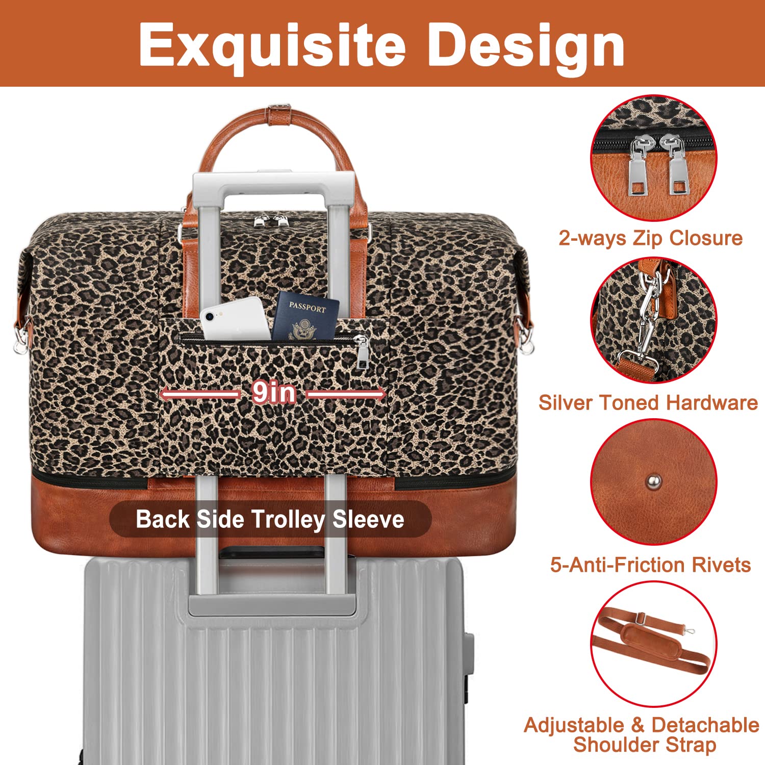 Stylish Women's Travel Weekender Bag with Shoe Compartment - Large 21