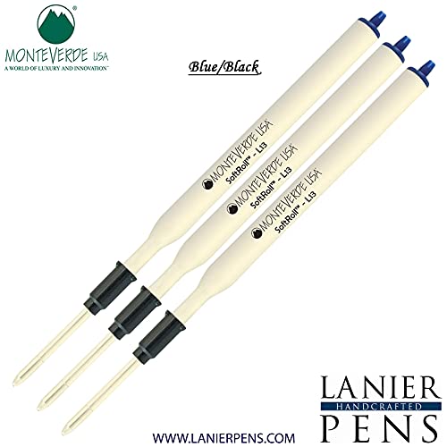 Monteverde Soft Roll Ballpoint Ink Refill 3-Pack - L13 Compatible with Lamy Style Pens - Blue Black Medium Tip 0.7mm - Smooth Writing for Office, School & Daily Use