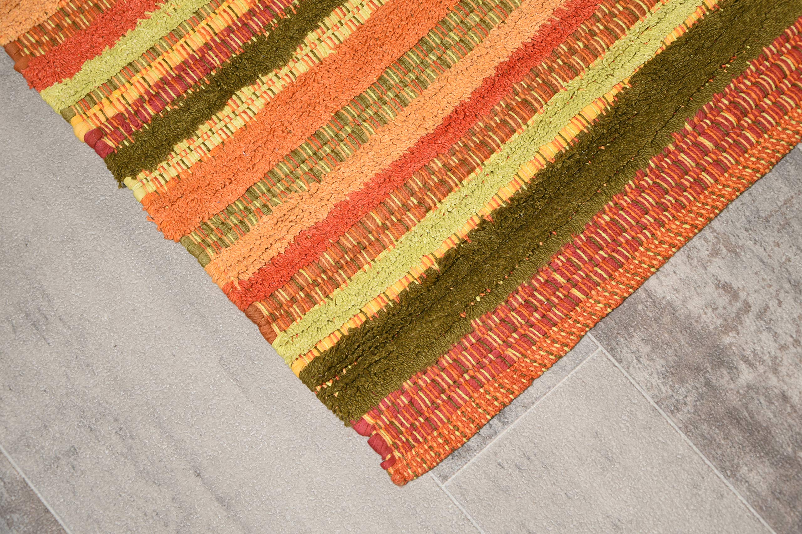 Non-Slip Orange Cotton Striped Door Mat Rug 2x3 Feet - Indoor Entryway, Kitchen & Bath Mat for Home Décor (24x36 Inches) - Perfect for Entrances, Mudrooms & High-Traffic Areas