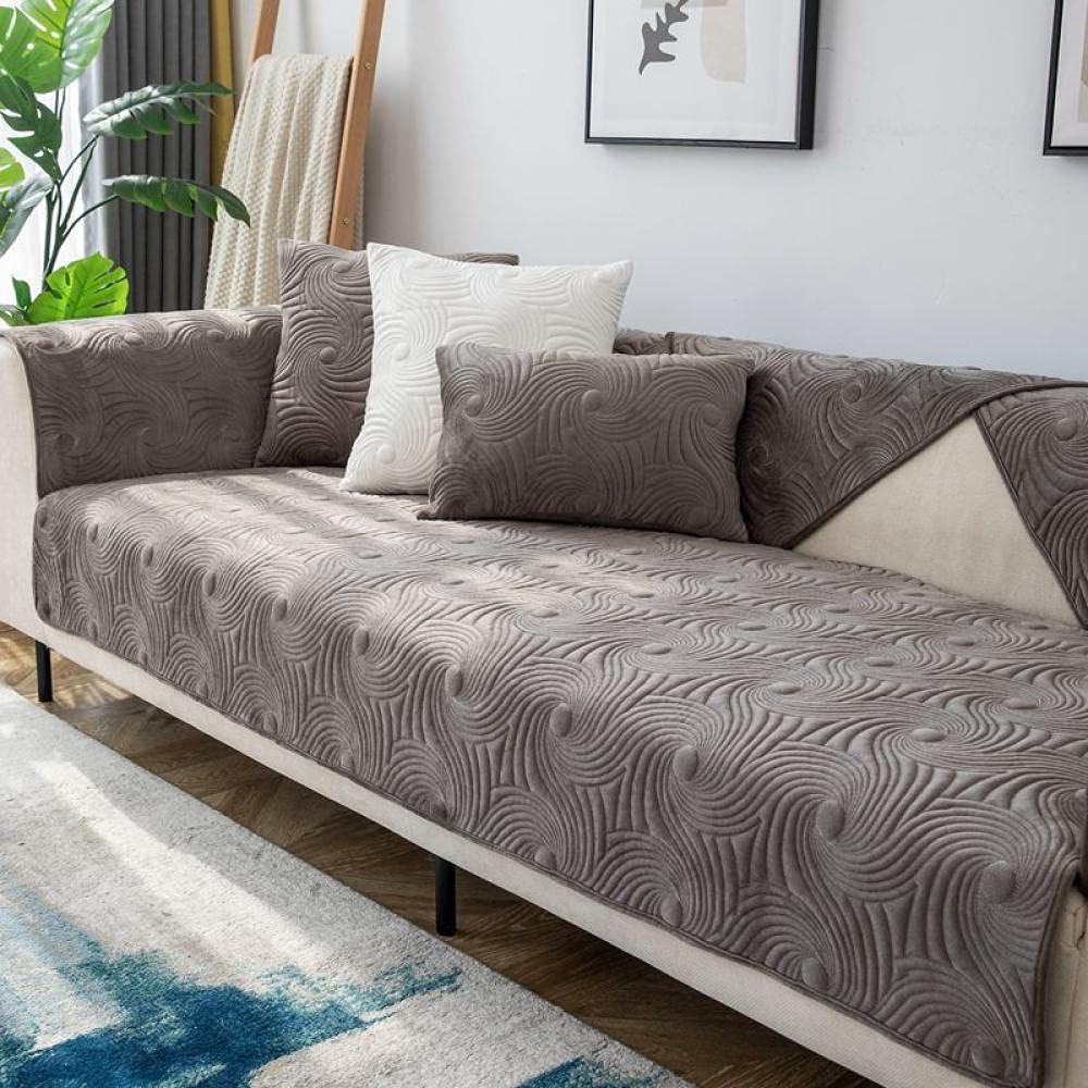 Premium Quilted Velvet Plush Sofa Slipcover - All-Inclusive Couch Cover Protector for Pets, Dogs (Grey, 43x71 Inch) | Durable & Stylish Living Room Furniture Protector for Daily Use & Pet Owners