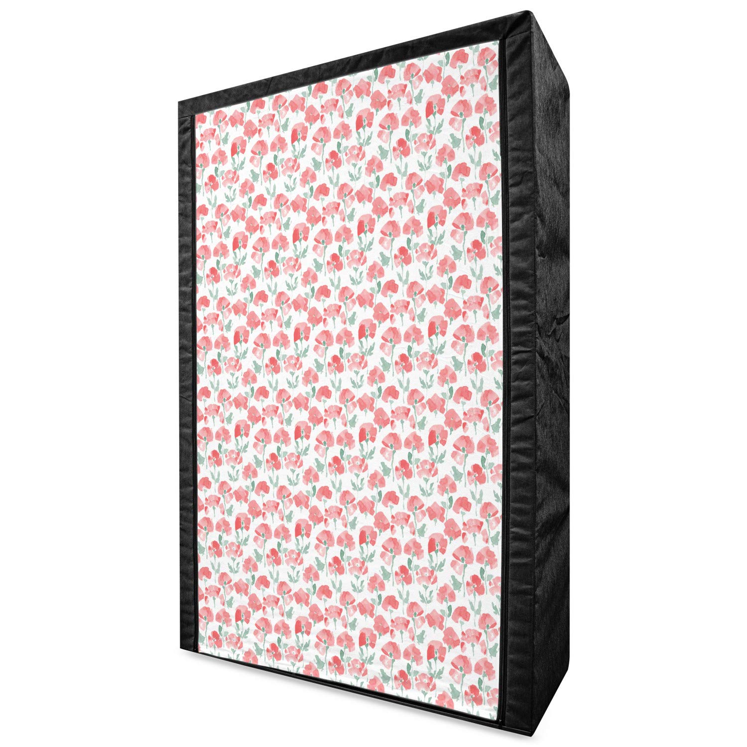Ambesonne Poppy Flower Fabric Wardrobe - Watercolor Floral Pattern, Spring Nature Inspired Clothing Organizer with Shelves, Portable Storage Closet for Bedroom (42.5
