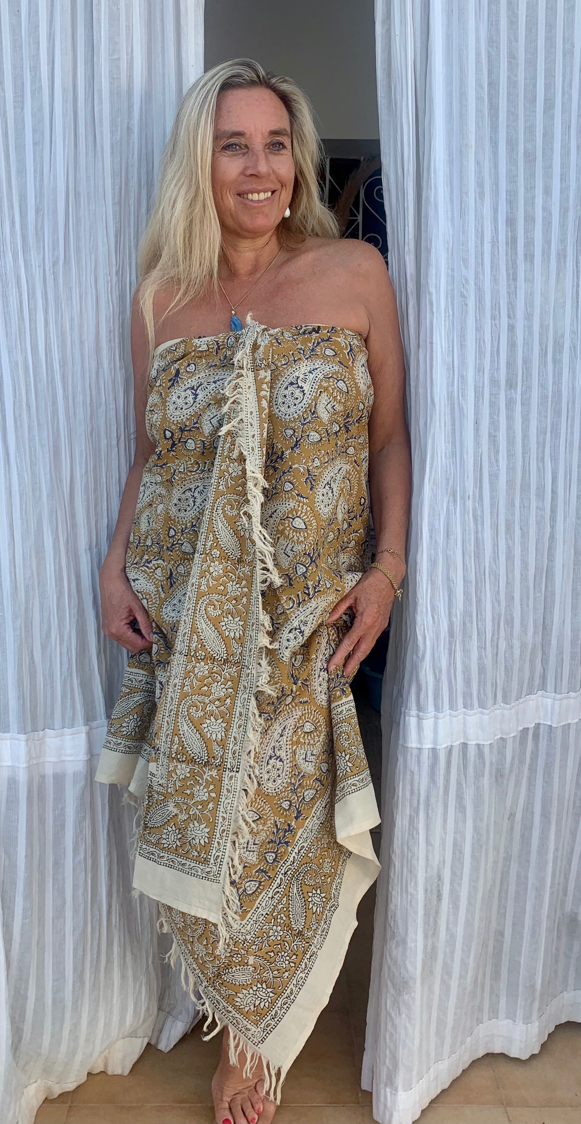 Large Size Sarong or Pareo - Block Print Design - New Collection - Perfect for Beach, Pool, and Summer Vacations