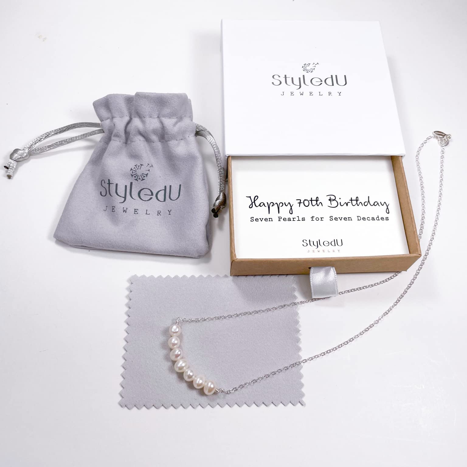 70th Birthday Gifts for Women - Sterling Silver 7 Freshwater Pearl Bar Necklace Jewelry | Elegant 70 Years Old Birthday Present for Her | Perfect for Milestone Celebrations, Anniversary & Special Occasions