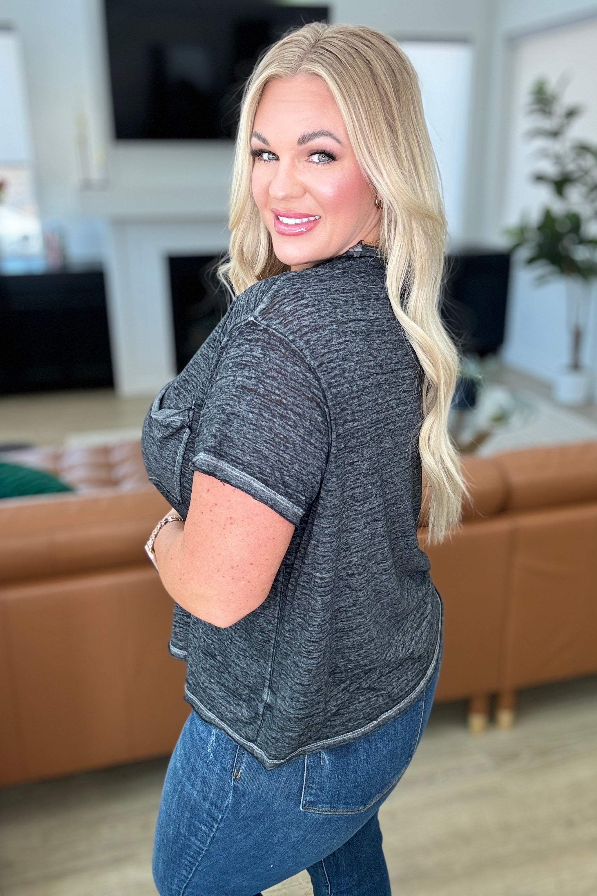Close to Myself Patch Pocket Tee in Ash Black - Stylish Casual T-Shirt for Women | Perfect for Everyday Wear, Outings & Layering