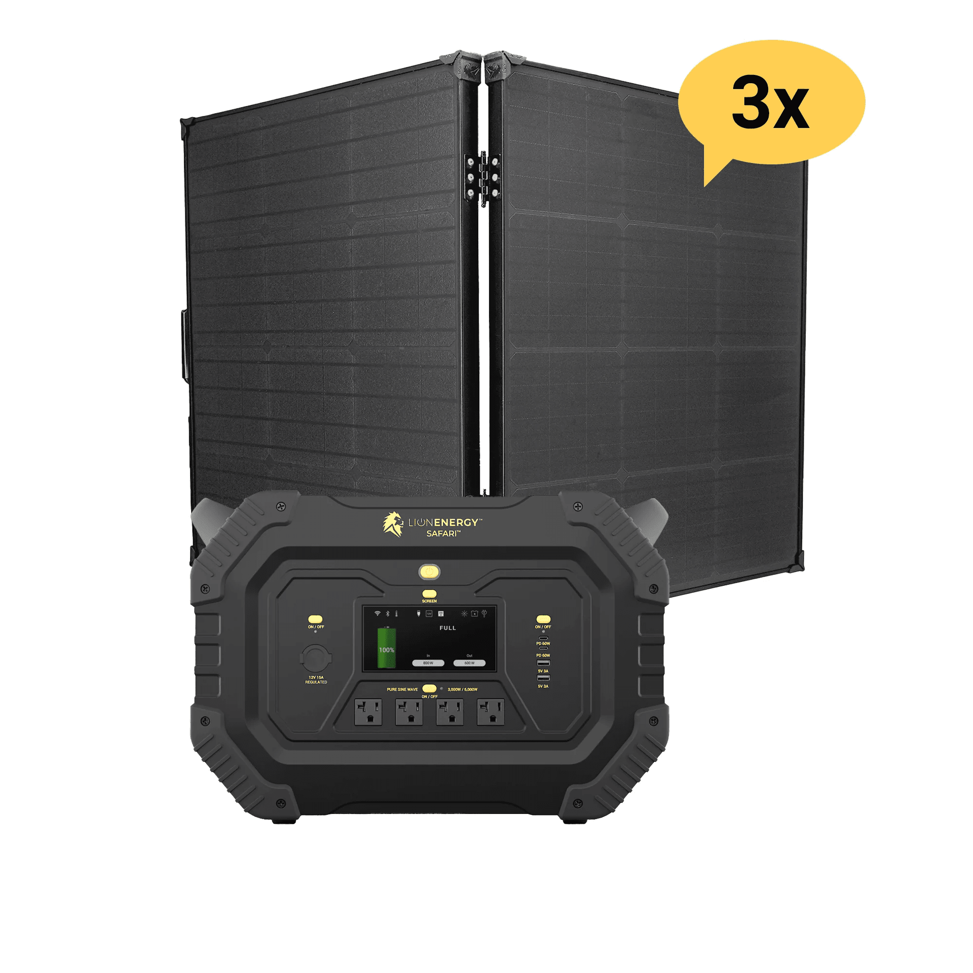 Lion Energy Safari 3000W 1612Wh Portable Power Station with Solar Generator Kit - Perfect for Camping, RV Trips, and Emergency Backup Power