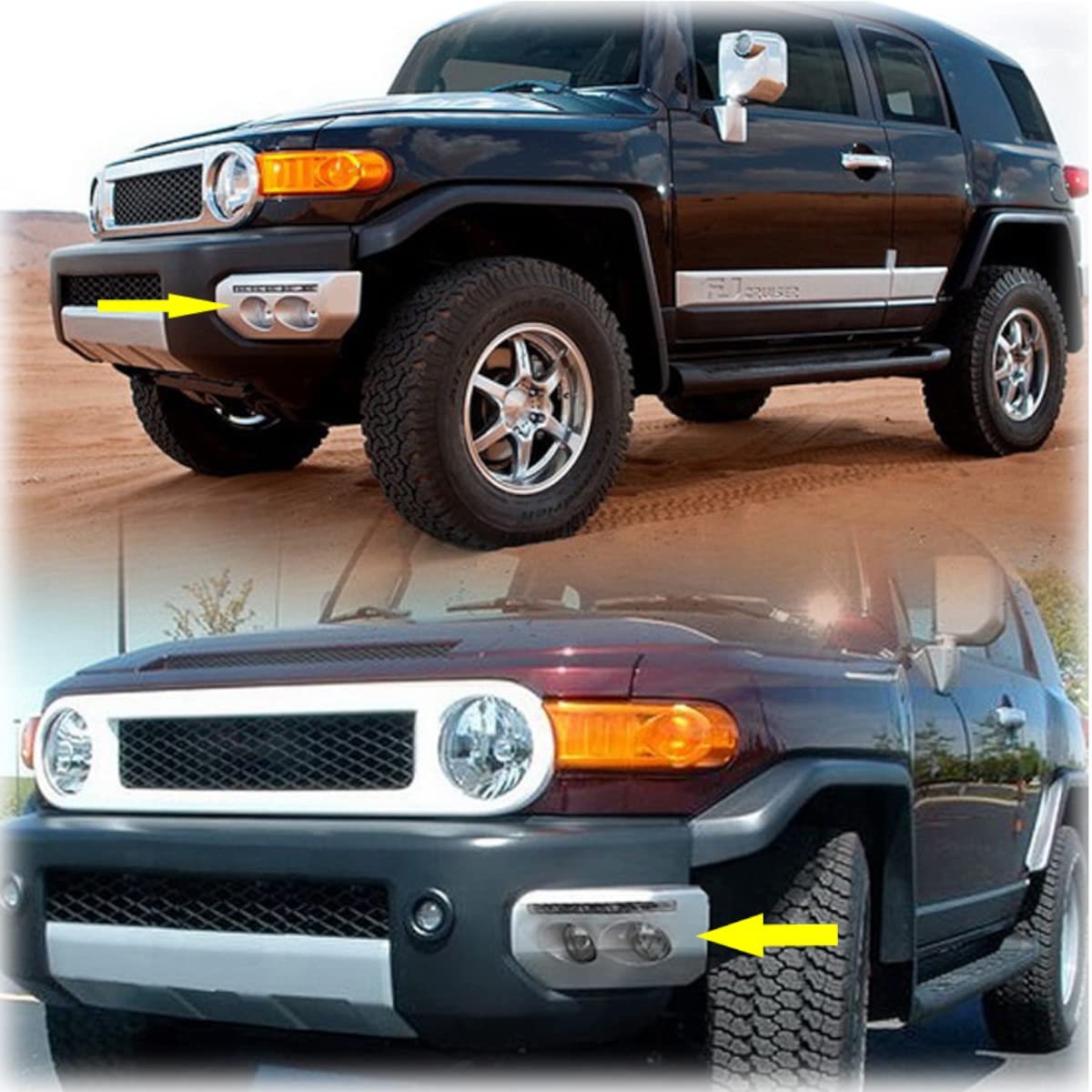 2007-2014 Toyota FJ Cruiser Front Bumper LED Fog Lights with DRL Daytime Running Strip - Chrome Bezel Replacement Kit (Includes Bulbs & Wiring Harness) - Perfect for Off-Roading, Night Driving & Enhanced Visibility