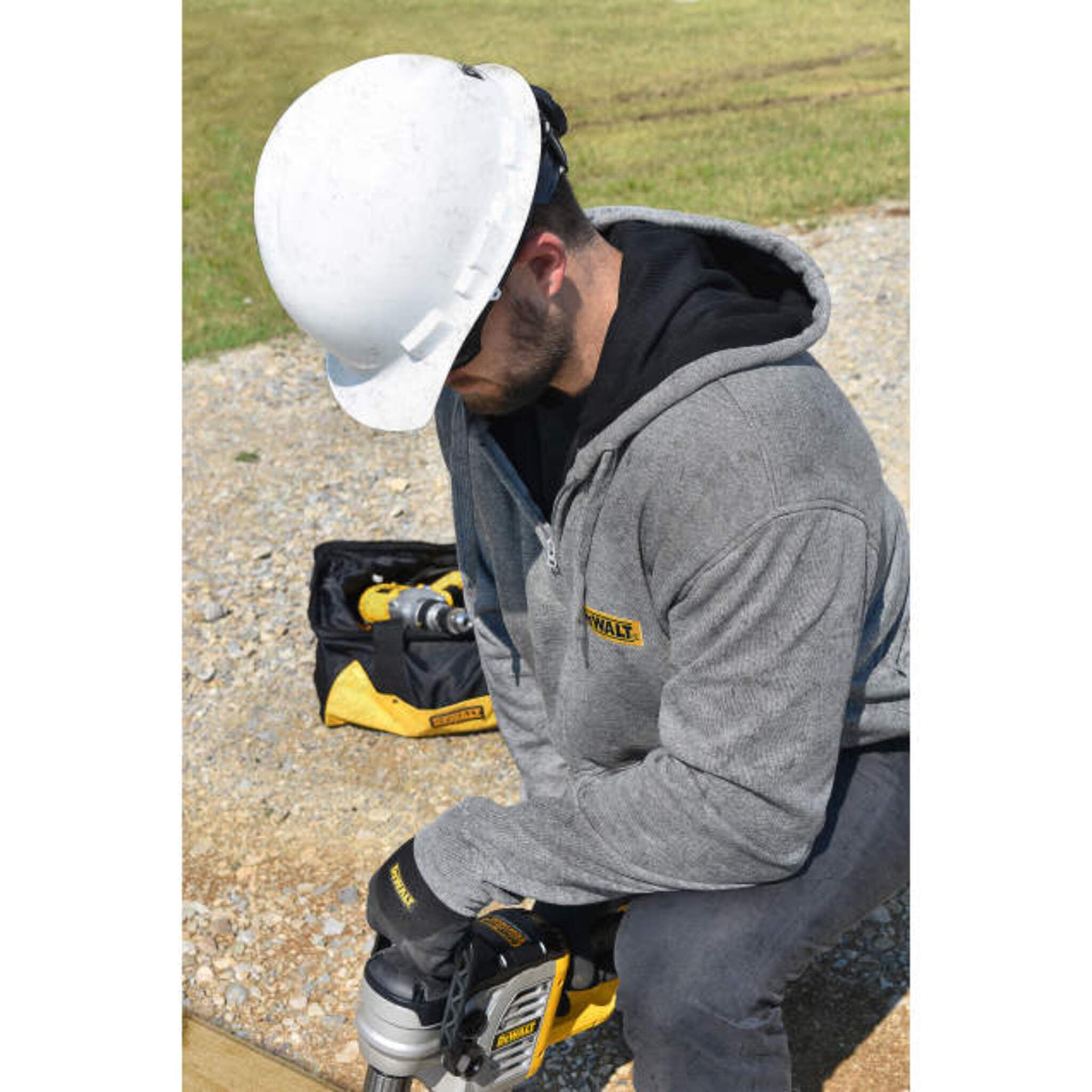 DEWALT® Men's Heated French Terry Cotton Hoodie - 3-Zone Heating, Windproof, Thermal Lined with Multiple Pockets (Sizes S-3XL) | Winter Workwear for Construction & Outdoor Activities