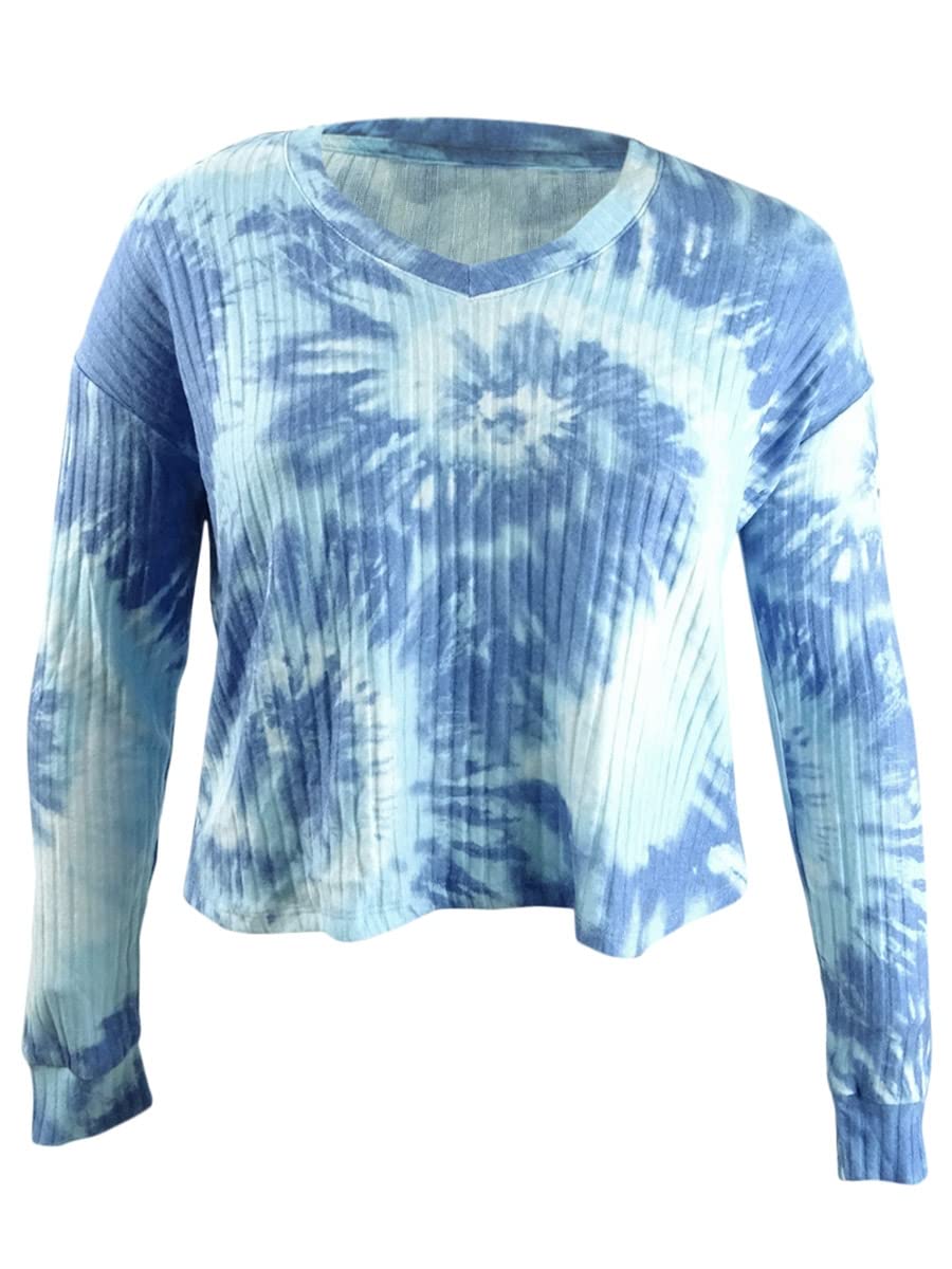 Juniors' Cozy Ribbed Tie-Dye T-Shirt - Soft Cotton Casual Top for Women - Robin's Egg Blue Size Large - Perfect for Everyday Wear & Summer Outfits