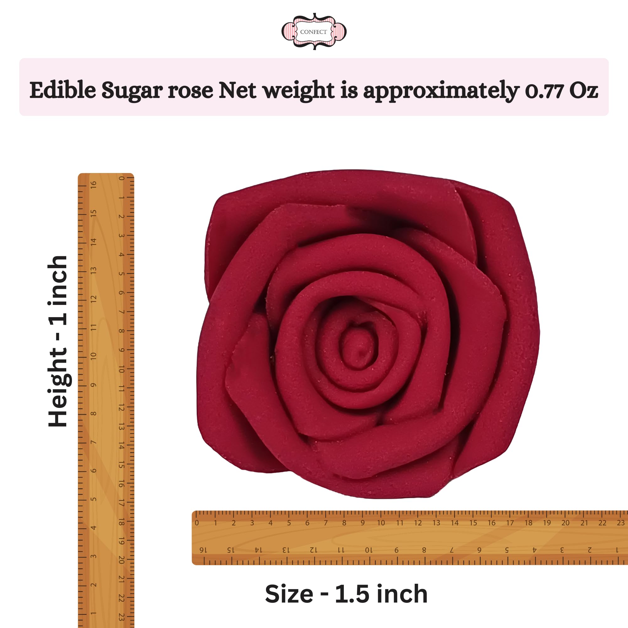 Edible Rose Cake Toppers - 12 Pack Deep Burgundy Sugar Flowers for Wedding Cakes, Cupcakes, Desserts & Special Occasion Decorations