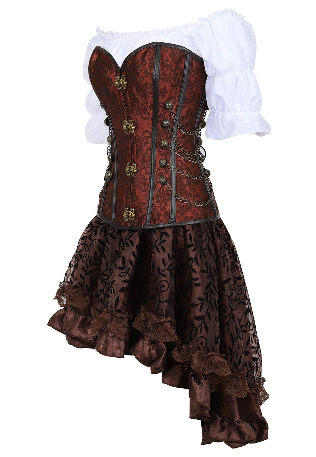 Steampunk Corset Dress for Women - 3-Piece Victorian Gothic Costume Set with Bustier, Blouse & Skirt | Perfect for Cosplay, Halloween, Renaissance Fairs & Themed Parties