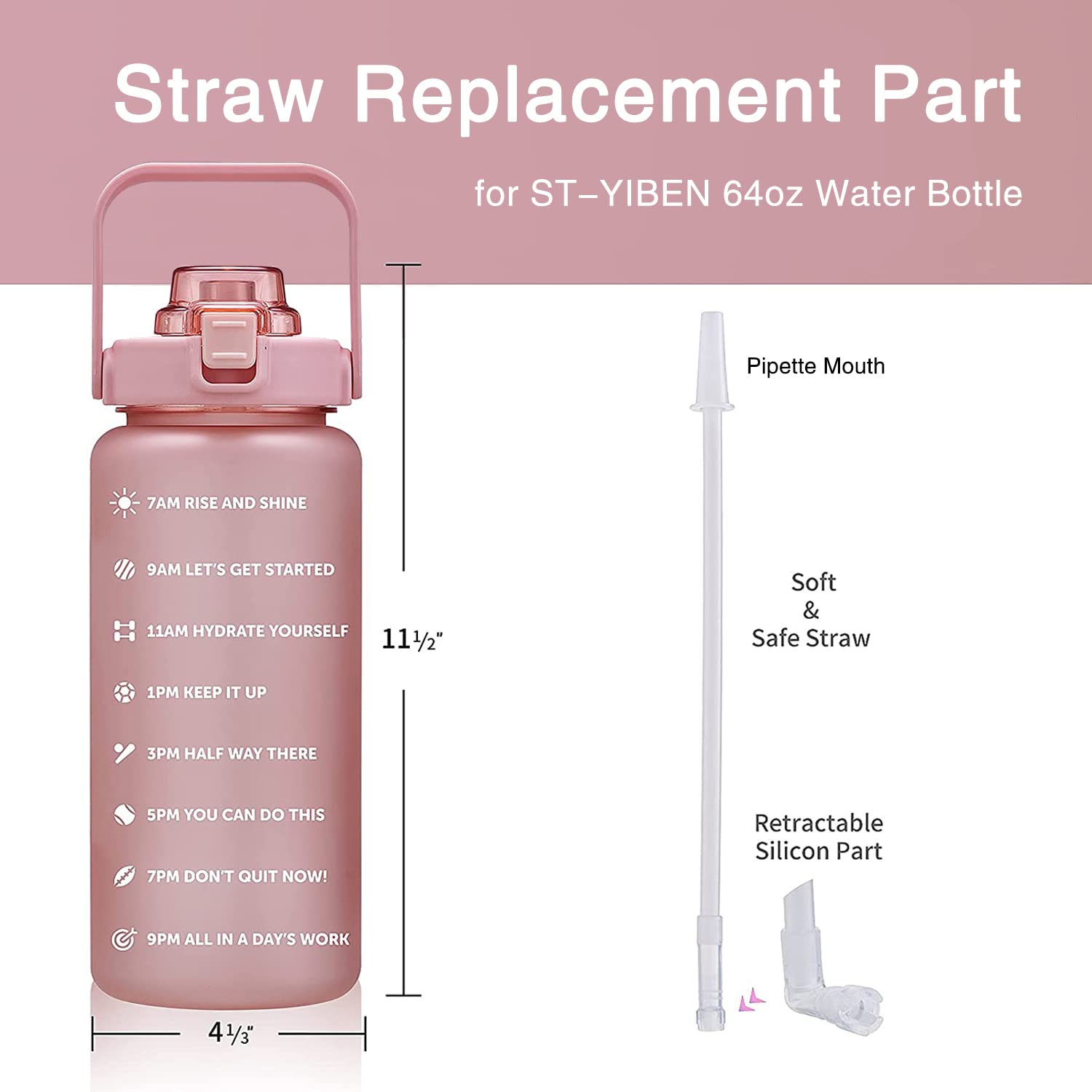 64oz Large Motivational Water Bottle with Straw - Replacement Parts for YIBEN 64oz Bottle | Leakproof & BPA-Free | Perfect for Gym, Hiking, Office & Daily Hydration