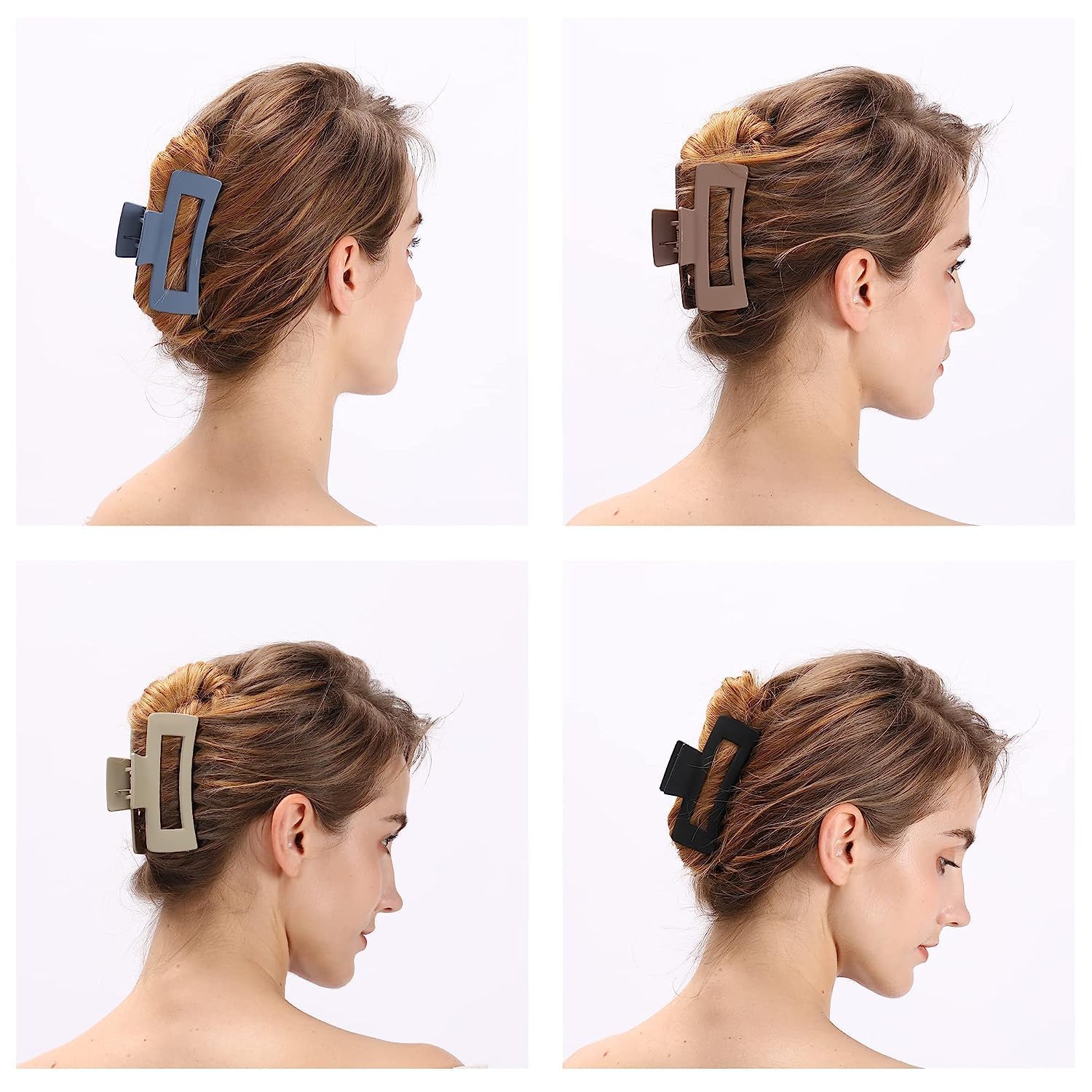 Women's Large Hair Clips - 4 Pack High Elasticity Rectangular Claw Clips for Thin & Thick Hair | Non-Slip Fashion Hair Accessories | Perfect for Work, Gym & Everyday Hairstyles