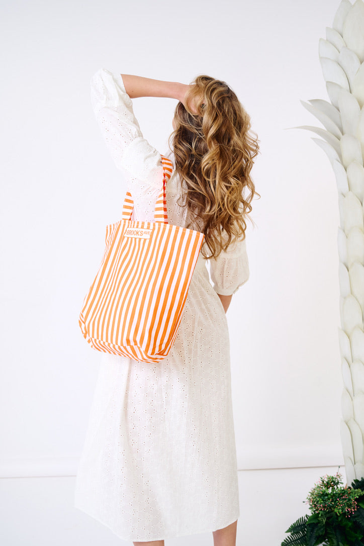 Signature Striped Tote Bag for Women - Large Canvas Beach Bag with Zipper Pocket - Perfect for Shopping, Travel & Work Commute