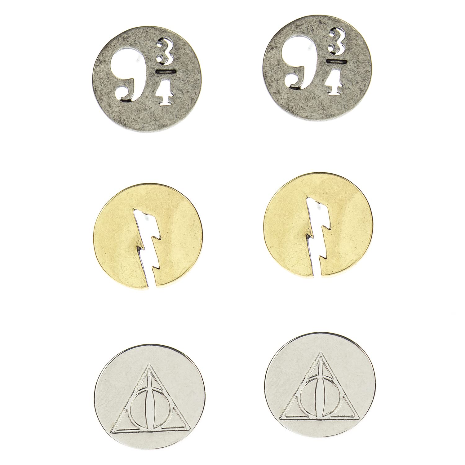 Harry Potter Earrings for Women - 3 Pack (9 3/4 Platform, Lightning Bolt Scar & Deathly Hallows) | Cute Witch Jewelry for Cosplay, Halloween & Potterhead Gifts