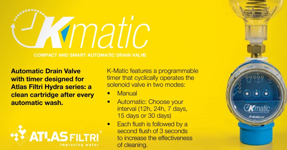 Atlas Filtri Hydra 10 Blue Self-Cleaning Sediment Water Pre-Filter with Kmatic Automatic Valve - Whole House Water Filtration System for Clean Drinking & Shower Water