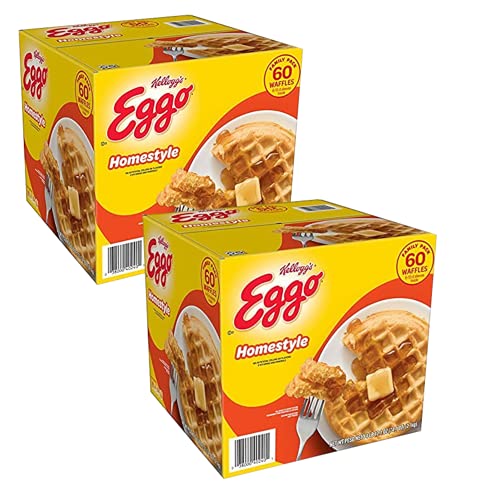 Kellogg's Eggo Frozen Homestyle Waffles - 2 Pack (120 Waffles Total) - Crispy, Fluffy Breakfast Waffles - Bulk Pack for Family - Easy Toaster or Oven Preparation - Perfect for Quick Breakfast, School Lunches & Snacks