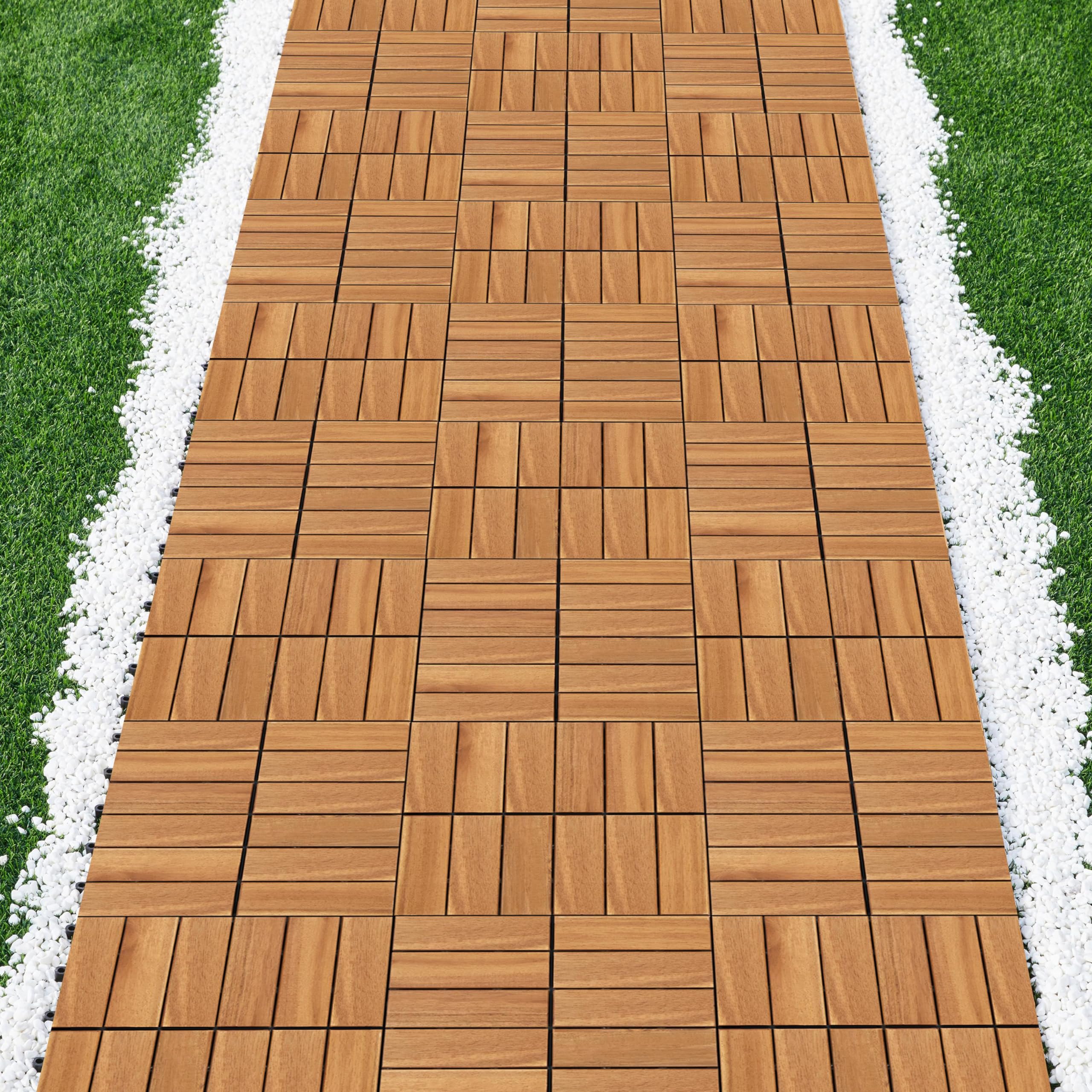 Yaheetech 27pcs Acacia Wood Interlocking Deck Tiles - Non-Slip Waterproof Flooring for Indoor & Outdoor Use - Weather-Resistant Patio Backyard Decor - Perfect for Balcony, Garden, Poolside & Decking Projects
