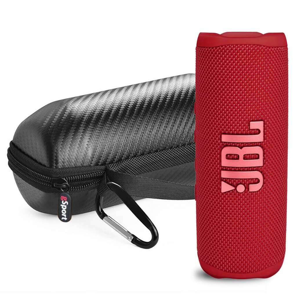 JBL FLIP 6 Waterproof Bluetooth Speaker with gSport Carbon Fiber Case - Portable Wireless Speaker for Outdoor, Beach, Pool & Travel (Red) - Perfect for Parties, Camping & Water Activities