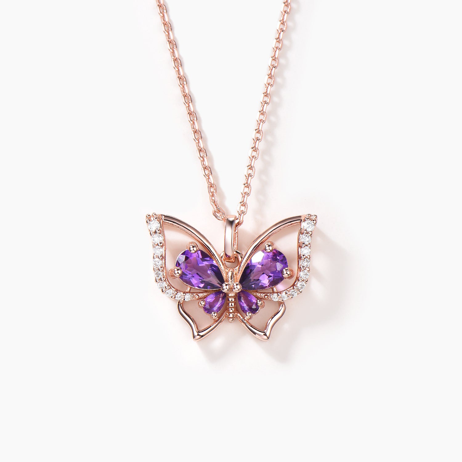 Pear Cut Natural Amethyst Butterfly Pendant Necklace with Diamond Accents - Nature Inspired Jewelry for Women, Perfect for Weddings, Anniversaries & Special Occasions