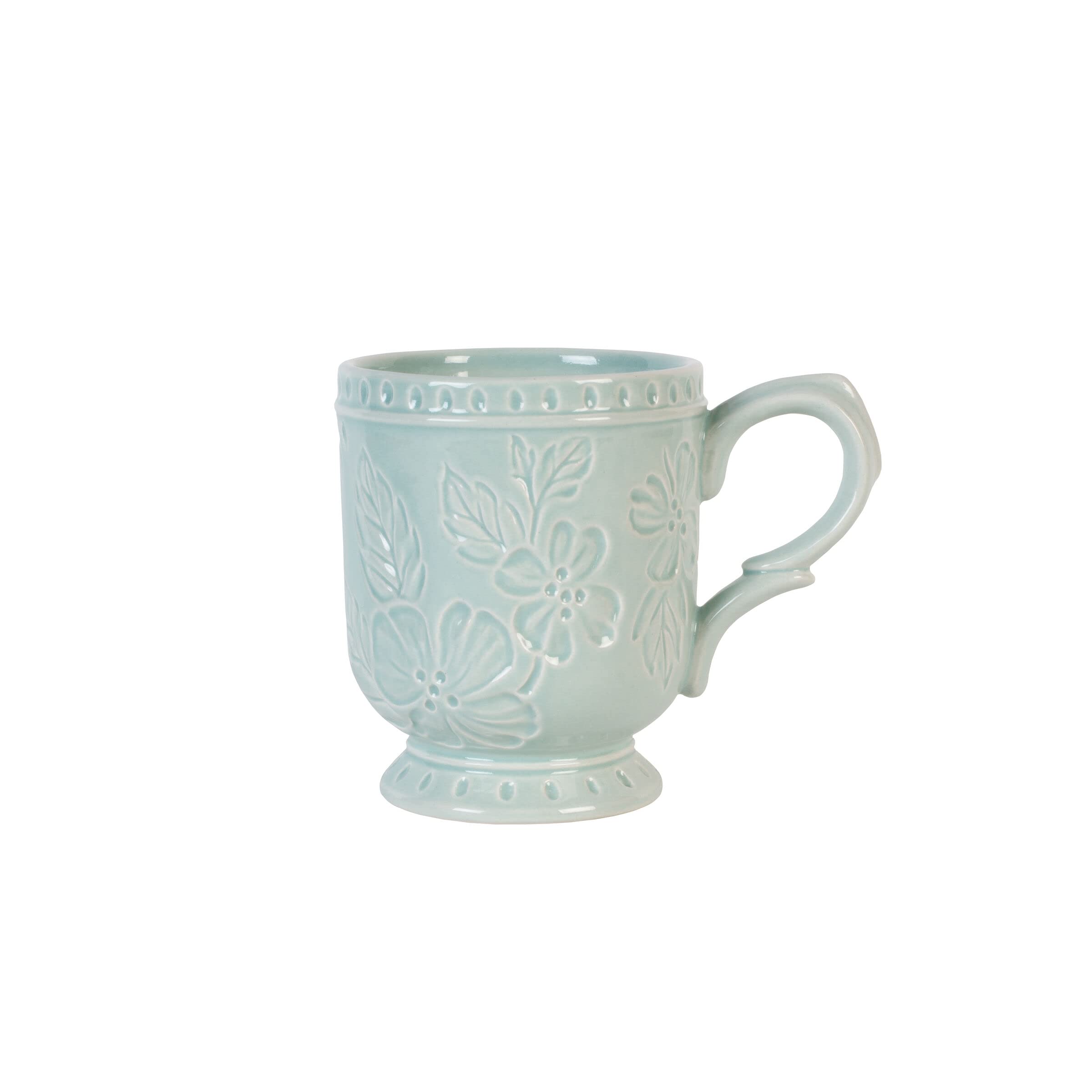 Fitz and Floyd English Garden 12 oz Blue Ceramic Coffee Mugs - Set of 4 Floral Tea Cups for Afternoon Tea, Gift Giving & Home Decor