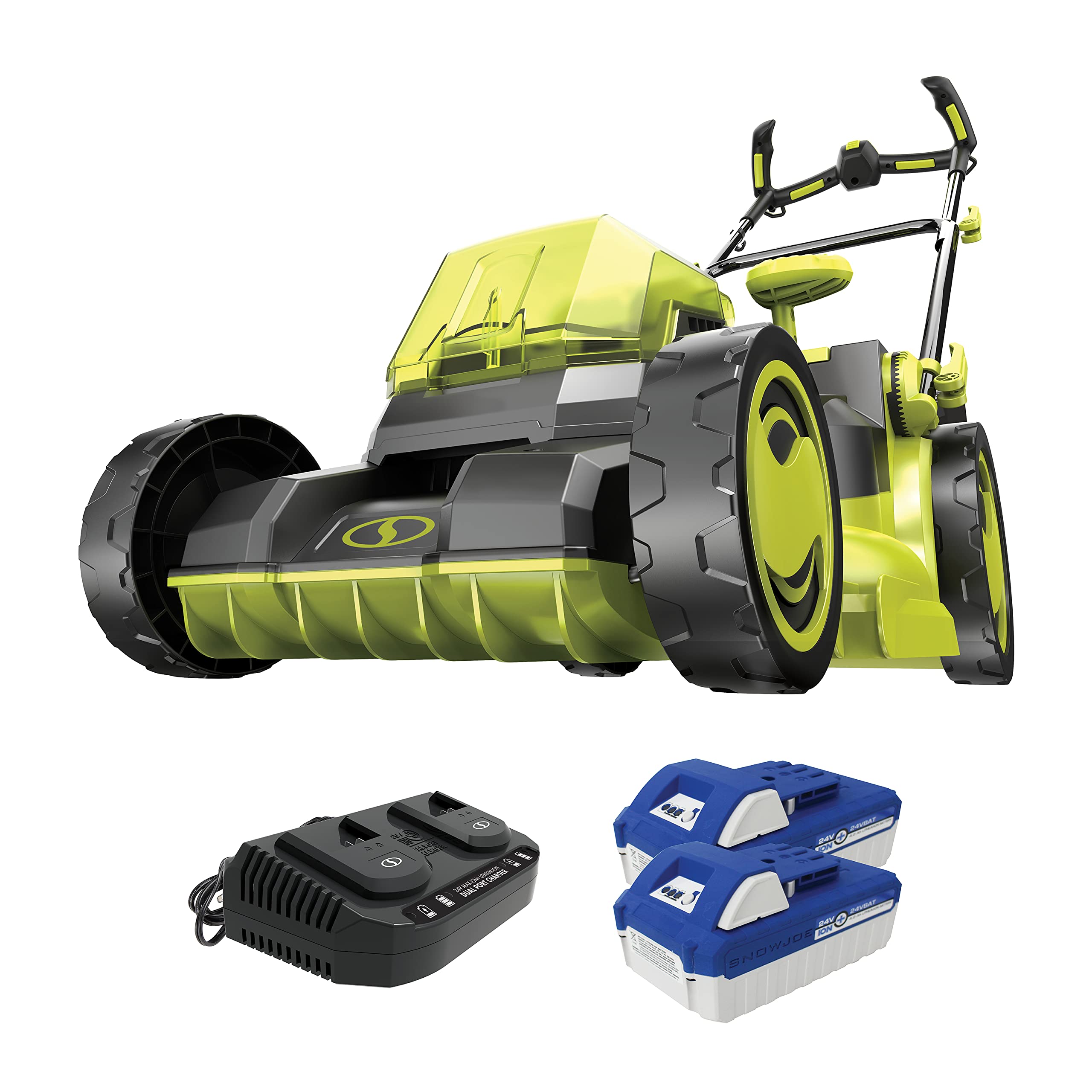Sun Joe 24V-X2-16LM 48V Cordless Brushless Lawn Mower Kit with 4.0Ah Battery, Dual Port Charger & 12-Gallon Bag - 16-Inch Cutting Width, Comfort Grip, One-Touch 6-Position Height Adjustment - Perfect for Small to Medium Yards, Residential Lawn Care & Eco-Friendly Mowing