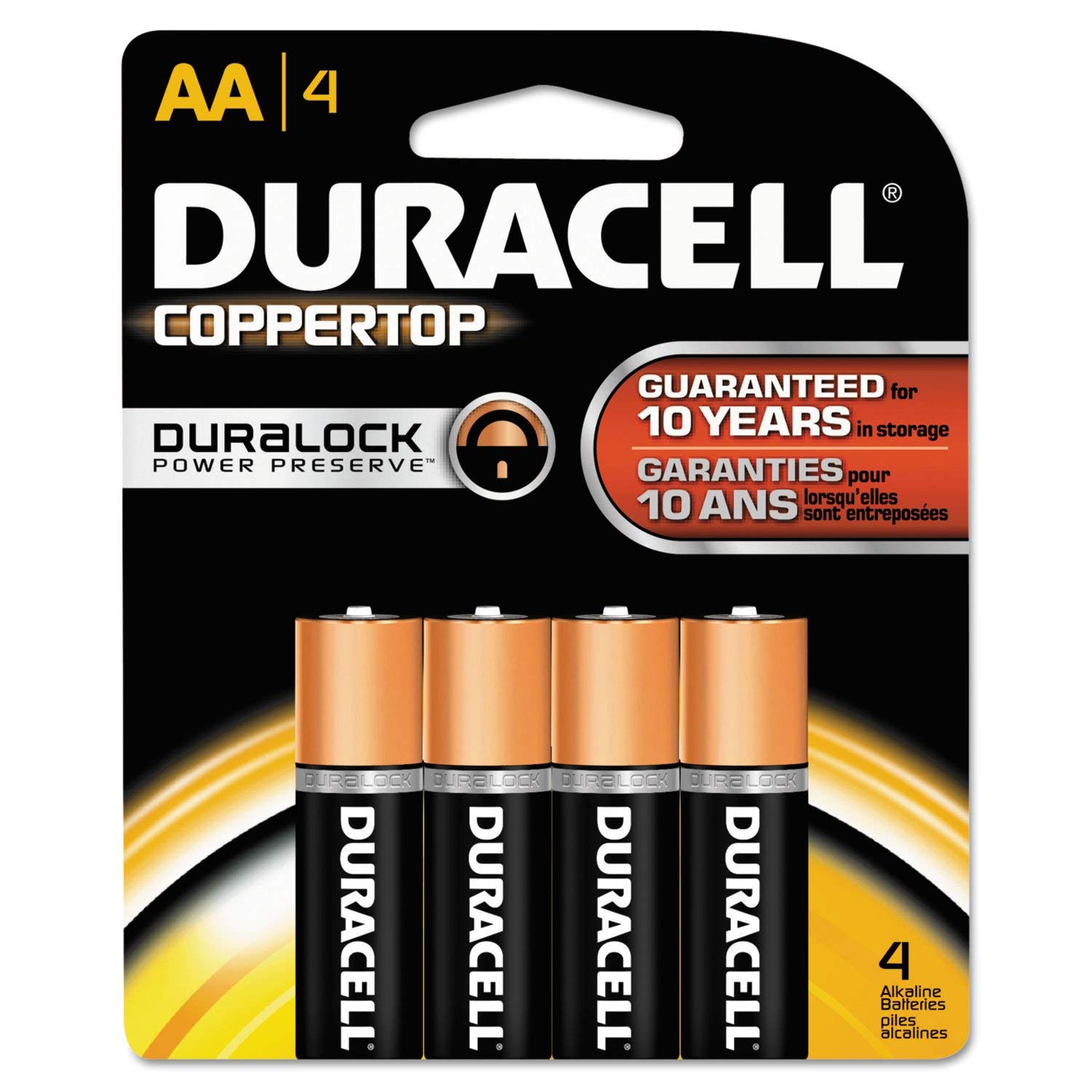 Duracell MN1500B4Z CopperTop AA Alkaline Batteries 4-Pack with Duralock Power Preserve Technology - Long-Lasting Power for Toys, Flashlights, Remote Controls & Electronic Devices
