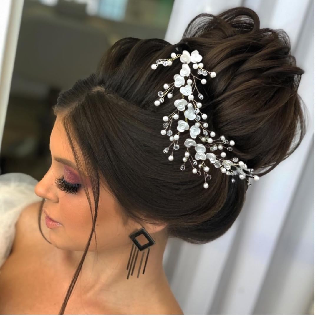 Bridal Floral Hair Accessories Set - Pearl & Crystal Hair Pins & Brooch for Women | Wedding, Prom, Party Hairstyle Decor | Perfect for Juda, Buns, Updos & Special Occasions