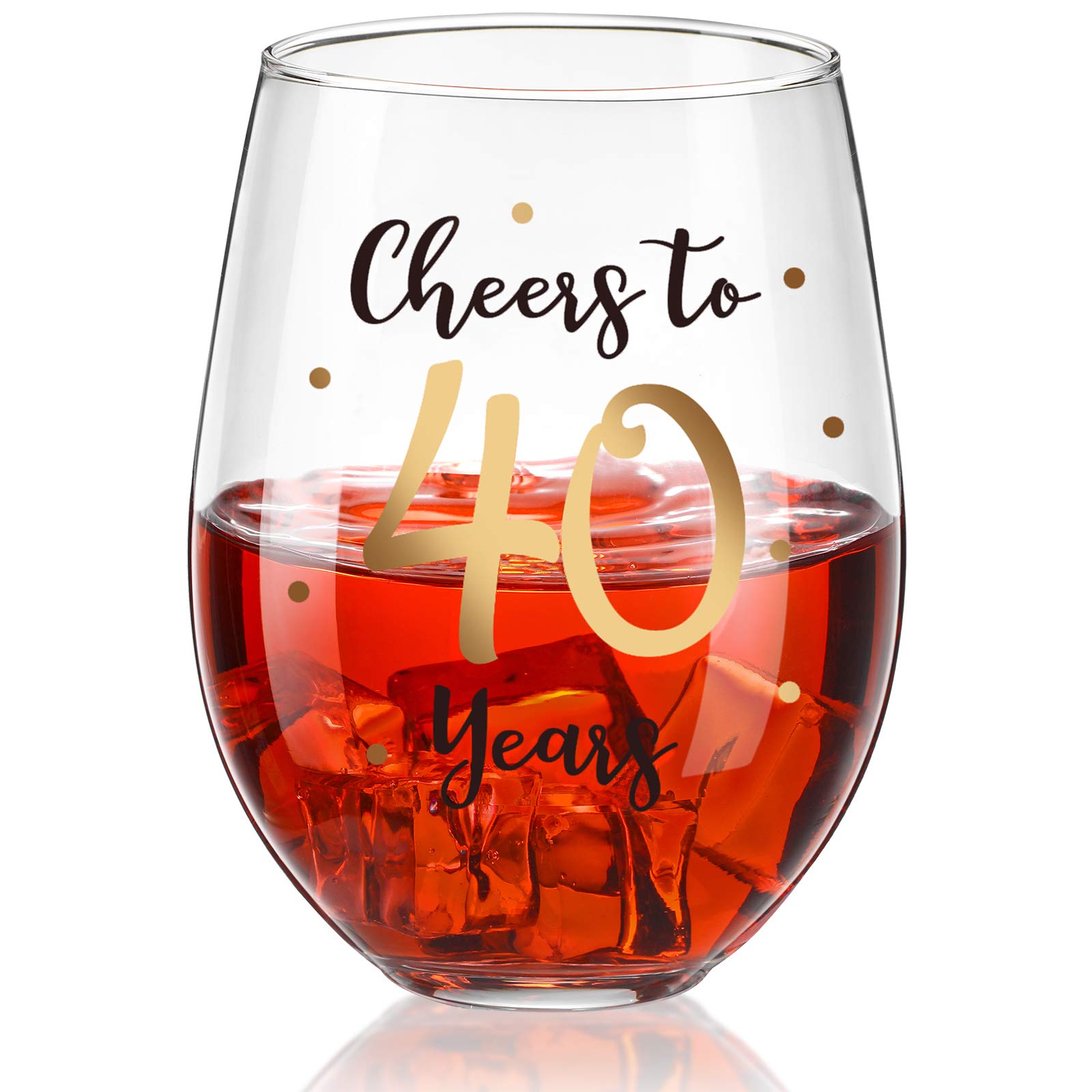 Patelai 40th Birthday Gift for Men & Women - 17 oz Stemless Wine Glass with Gold 'Cheers to 40 Years' Design - Perfect for 40th Anniversary, Birthday Celebrations, Wedding Parties, Home Decor & Office Gifts