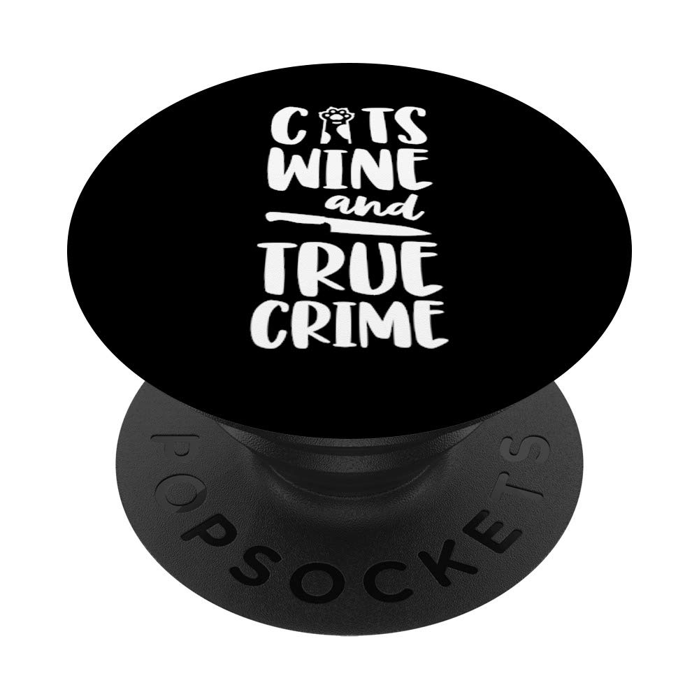 True Crime Enthusiast Gift for Women - Murderino Themed PopSockets PopGrip with Cat & Wine Design | Swappable Phone Grip for iPhone, Samsung & Tablets | Perfect for True Crime Podcast Fans & Book Clubs