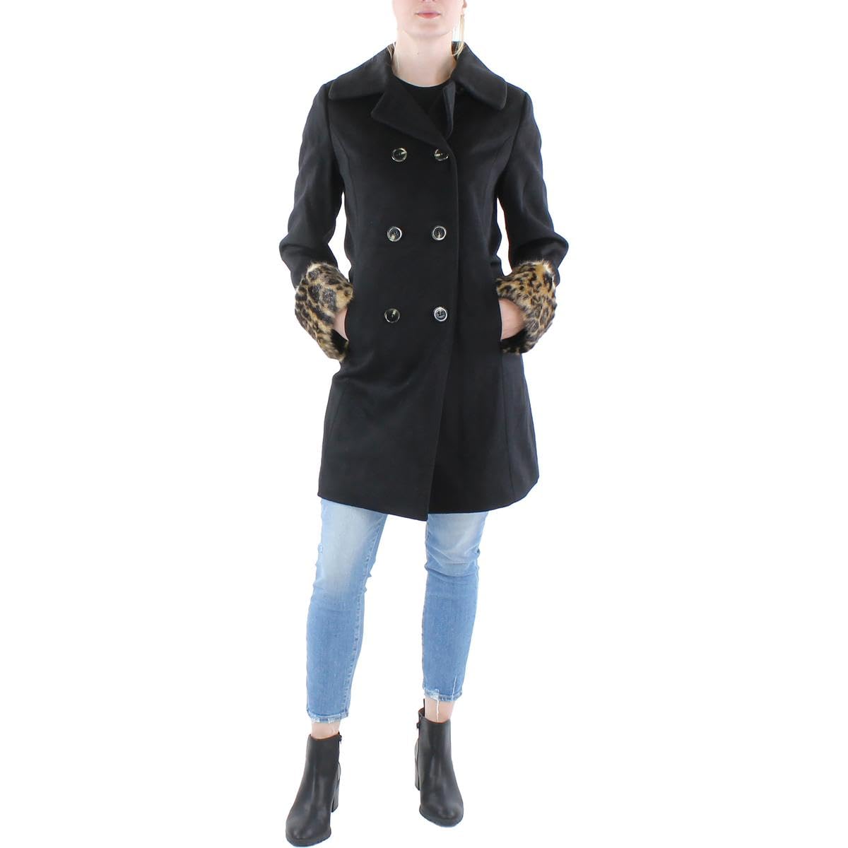 Tahari Women's Aubrey Wool Faux Fur Overcoat - Warm Winter Long Coat for Women, Elegant Faux Fur Trim Jacket for Office, Party & Special Occasions