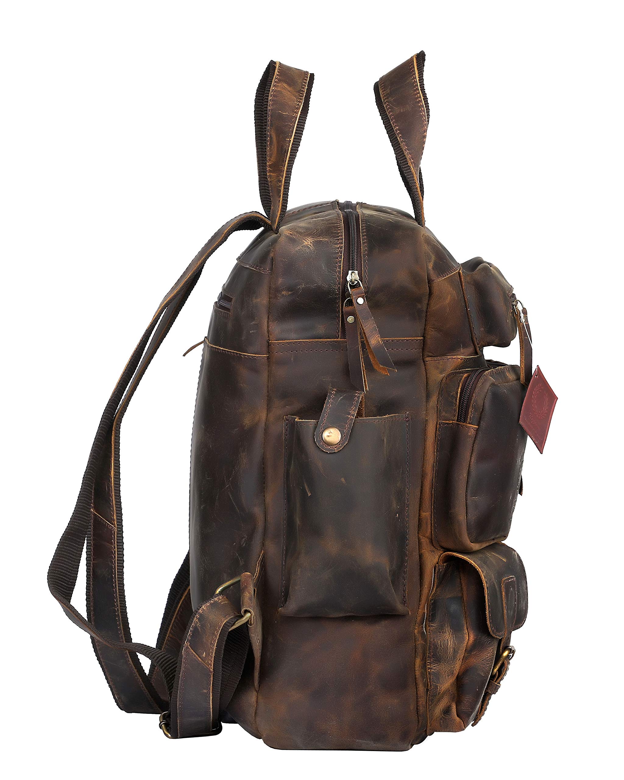 Vintage Buffalo Leather Backpack for Men & Women - Durable Multi-Pocket Travel Backpack with Classic Design | Perfect for Hiking, Camping & Daily Commute