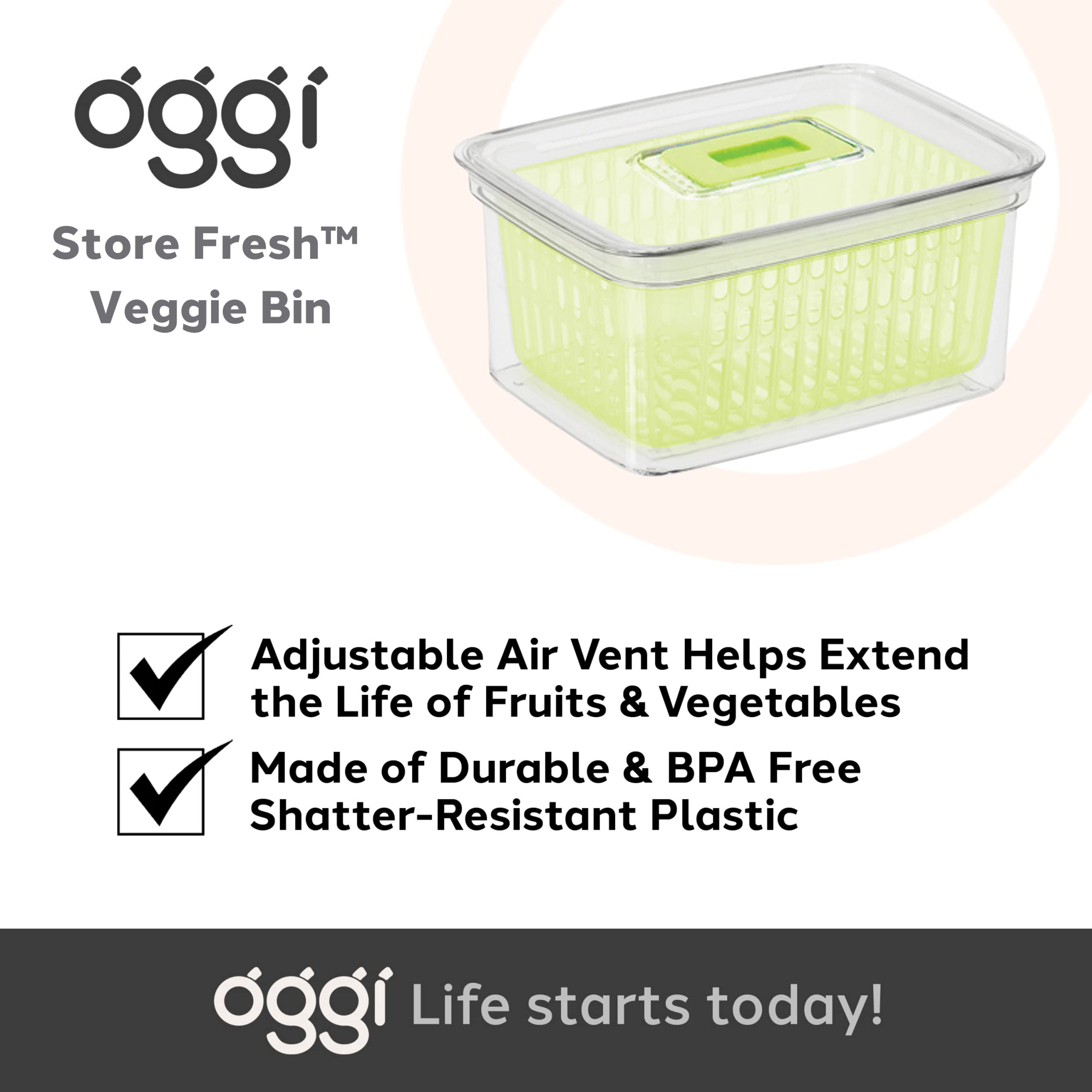 Oggi Store Fresh Veggie Bin - Clear Refrigerator Organizer Bins for Vegetables, Kitchen Storage Containers & Food Organization | Perfect for Fridge, Pantry & Meal Prep Organization