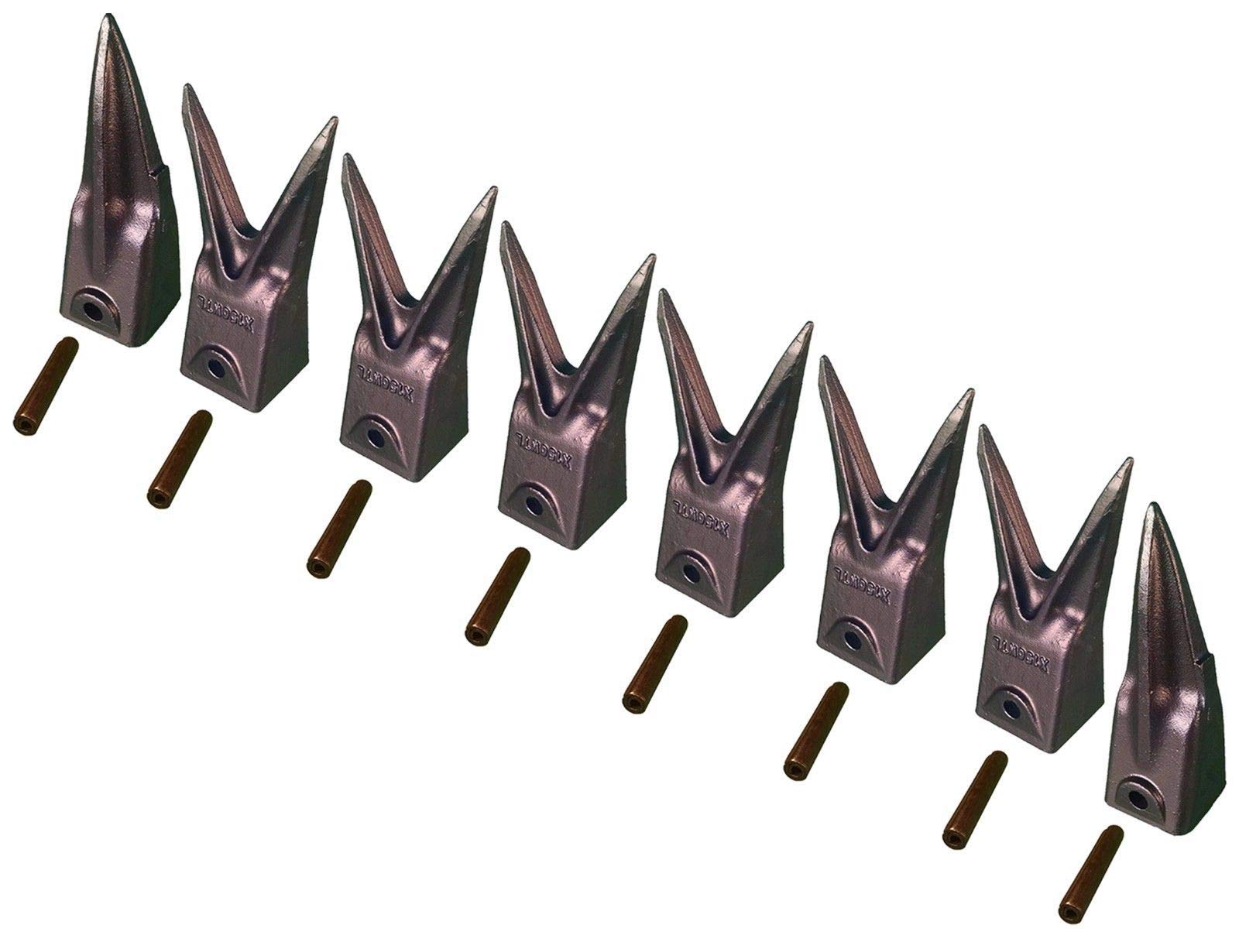Hensley Style Tiger & Twin Tiger Bucket Teeth with Roll Pins - X156TL & X156WTL Replacement Parts for Excavator & Loader Buckets - Heavy Duty Digging & Trenching Accessories