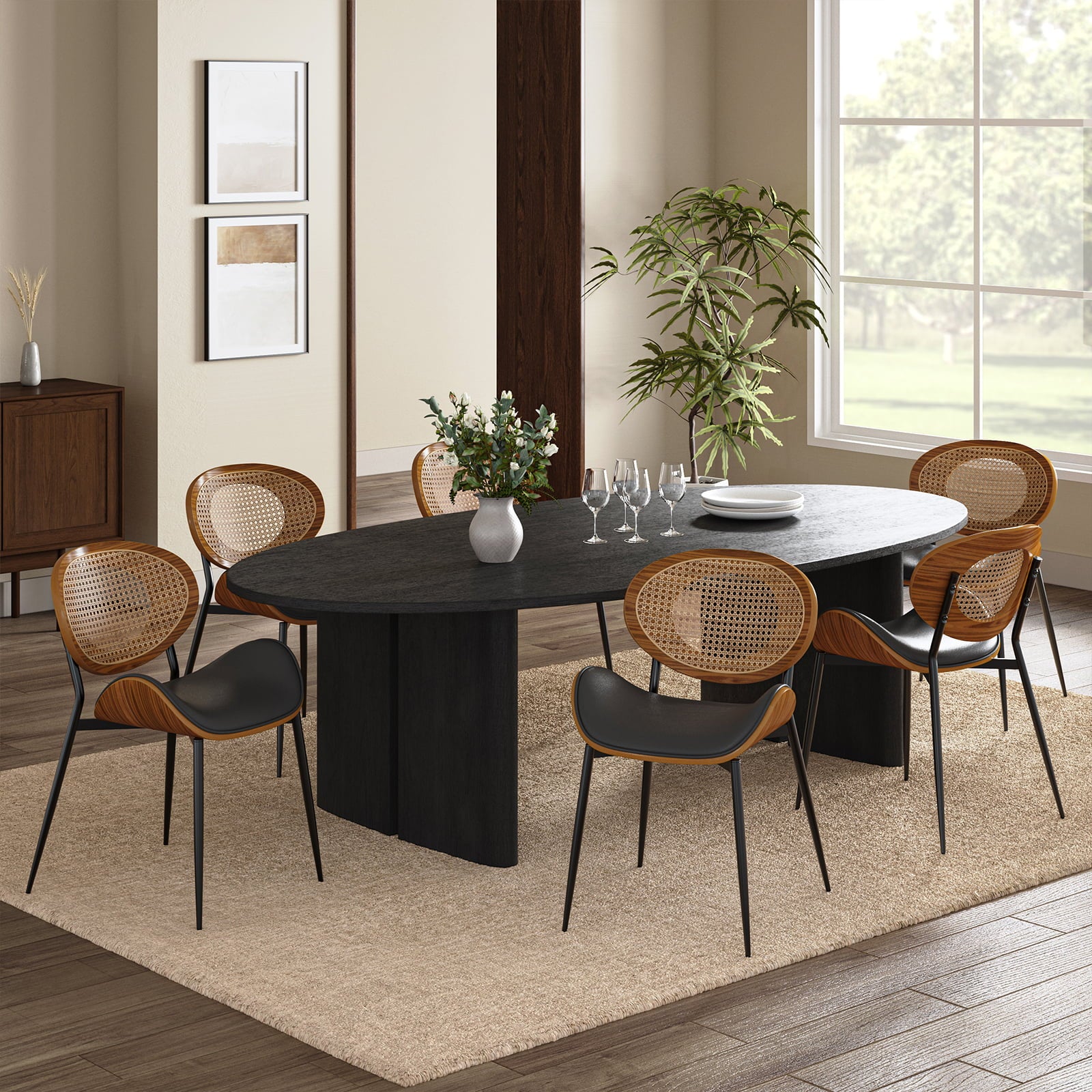 Flora Curved Wood Backrest Faux Leather Upholstered Dining Chair Cushion - Ergonomic Support for Kitchen, Restaurant & Office - Comfortable Seat Pad with Wooden Frame (Multiple Styles Available)