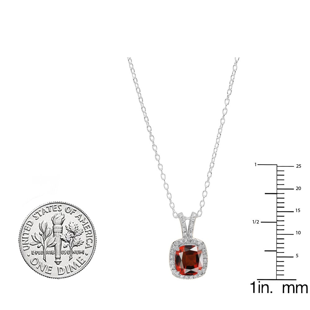 7mm Cushion Garnet & White Diamond Halo Pendant Necklace for Women - 10K Solid White Gold with Chain - Elegant Gift for Anniversary, Valentine's Day & Special Occasions