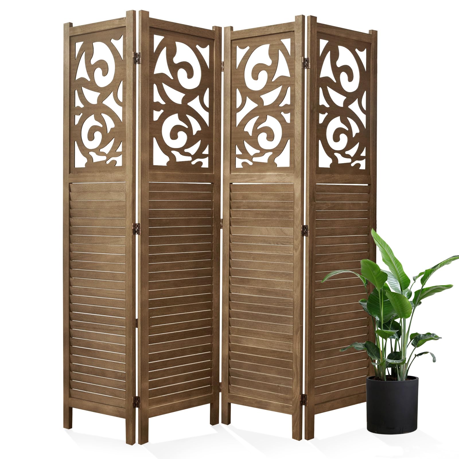 Handcrafted Wooden Room Divider - 4 Panel Folding Partition Screen for Home, Office & Outdoor Spaces (67
