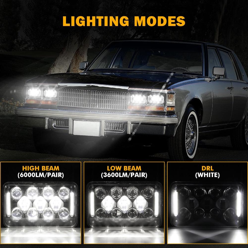 4x6 LED Headlights with DRL - DOT Approved High/Low Beam Rectangular Headlamps for Peterbilt, Kenworth, Freightliner & Ford Trucks - Perfect for Night Driving & Off-Road Adventures