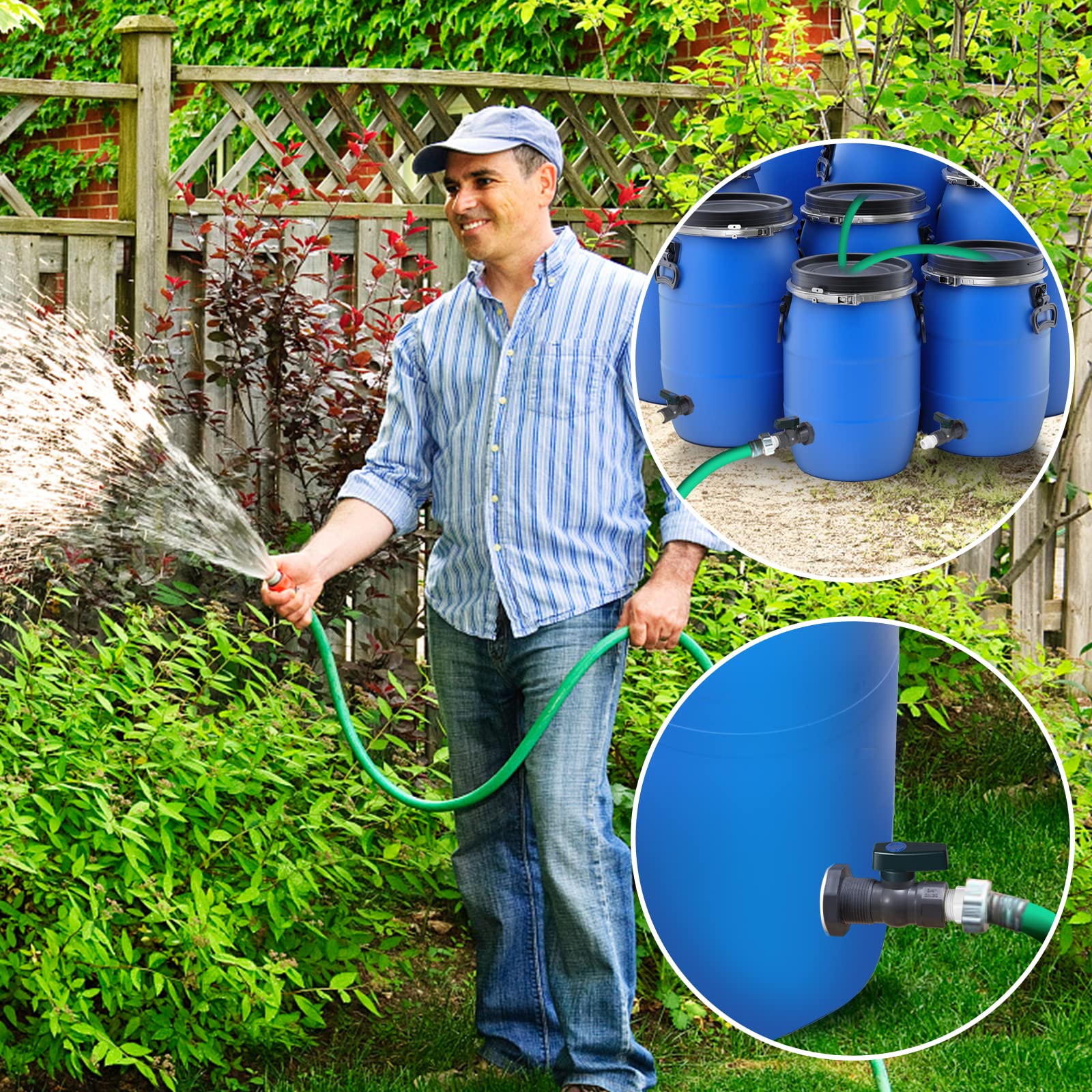 Rain Barrel Spigot Kit - PVC Water Barrel Diverter with Bulkhead Fitting, Hose Faucet Adapter & Thread Seal Tape | Perfect for Water Tanks, Aquariums, Bathtubs, Pools & Garden Barrels | Outdoor Water Conservation & Irrigation Solution