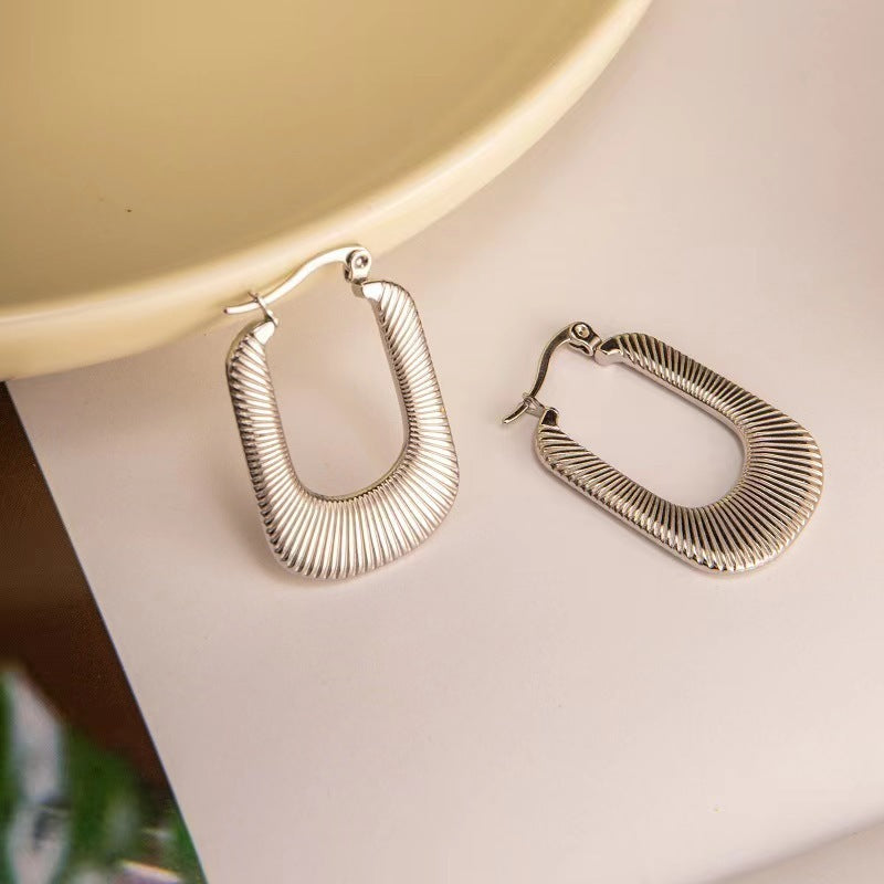 18K Gold Plated Hollow Textured U Hoop Earrings for Women | Lightweight Dainty Everyday Jewelry Gift | JDE829 | Perfect for Office, Date Night & Special Occasions