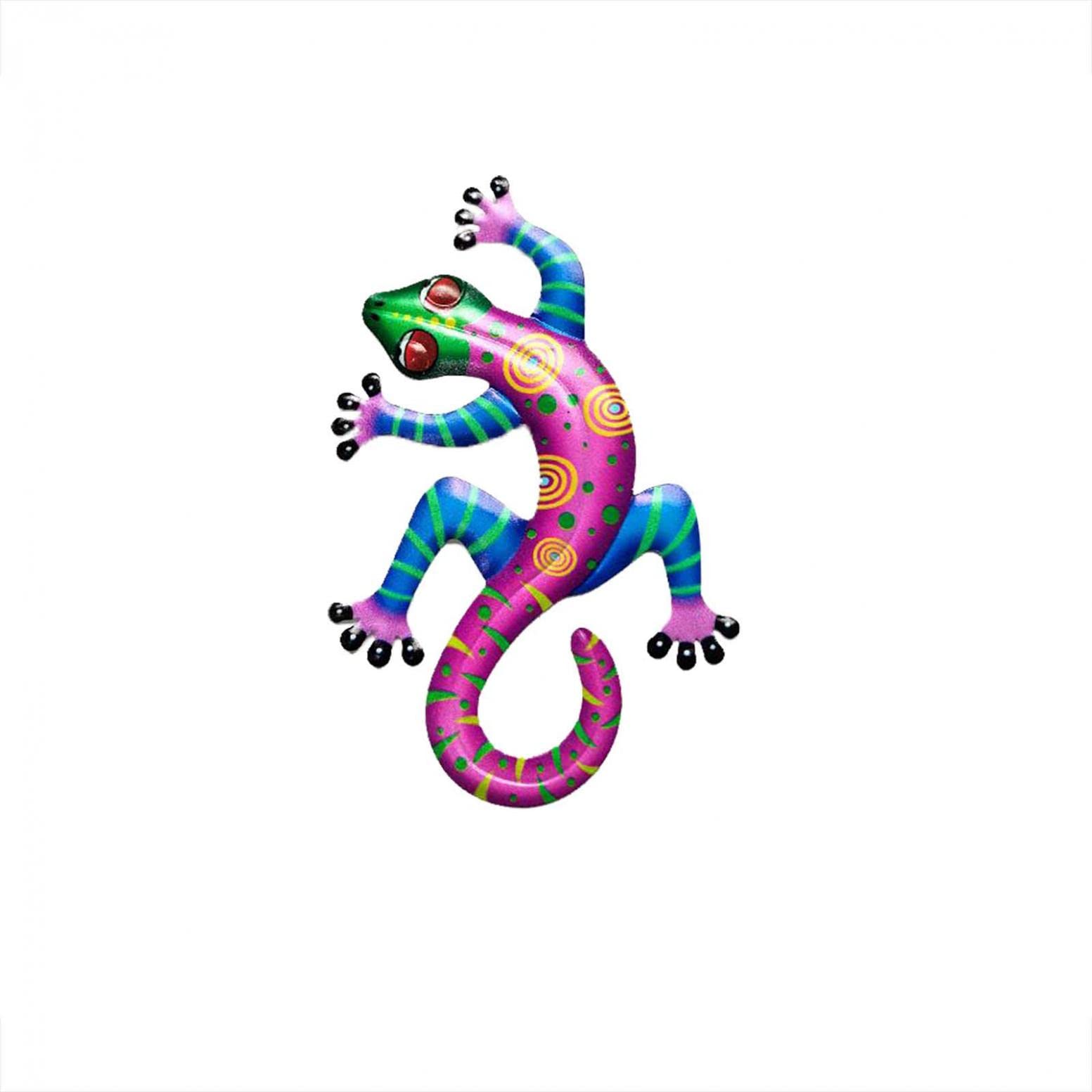 TTBUY Pink Metal Gecko Wall Decor - 9 Inch Outdoor Lizard Sculpture for Garden, Fence, Patio & Backyard - Durable Salamander Statue for Spring & Summer Porch Decor - Perfect for Home, Yard & Outdoor Spaces