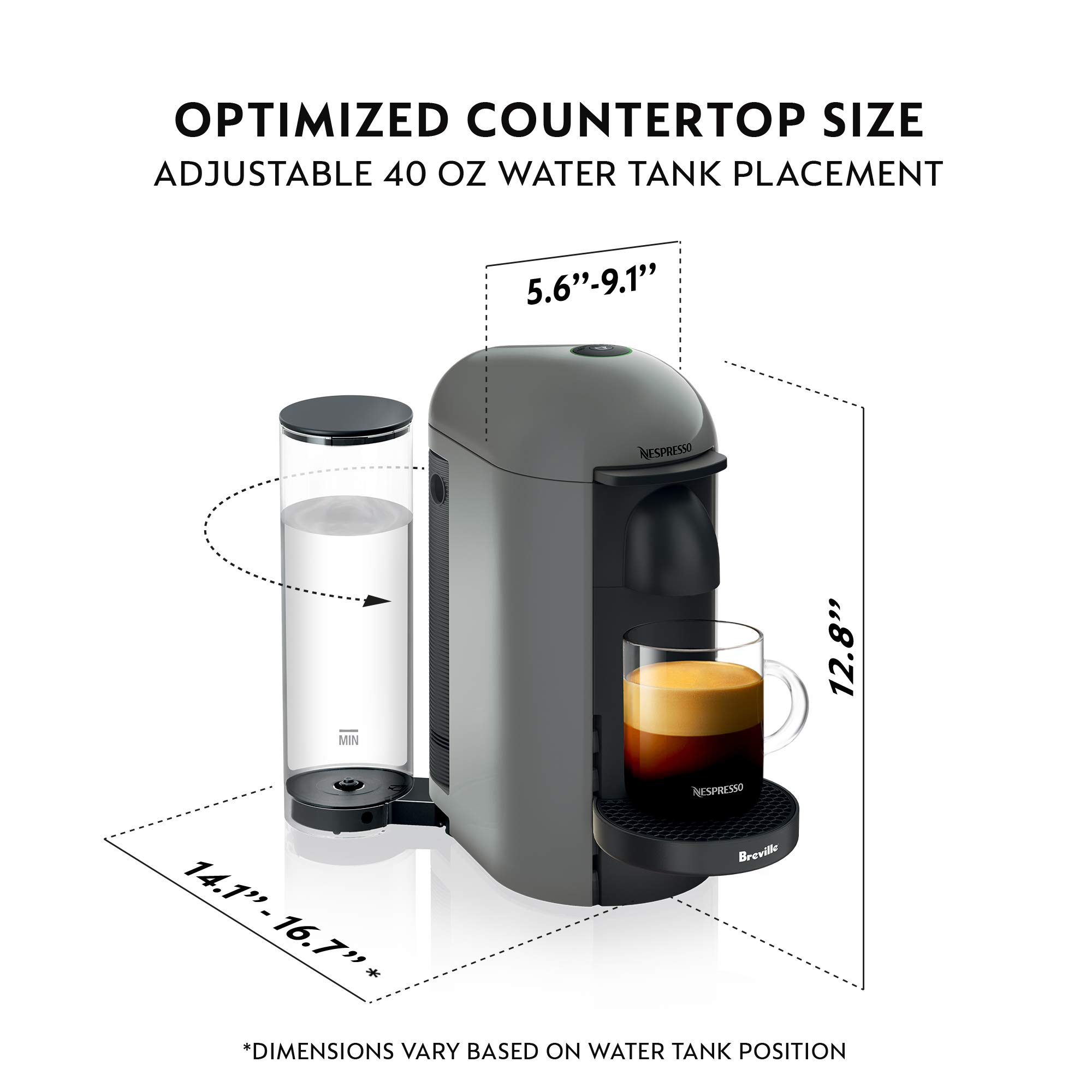 Breville Nespresso VertuoPlus Coffee and Espresso Machine - 8 Ounce, Grey | Perfect for Home, Office & Gift Giving