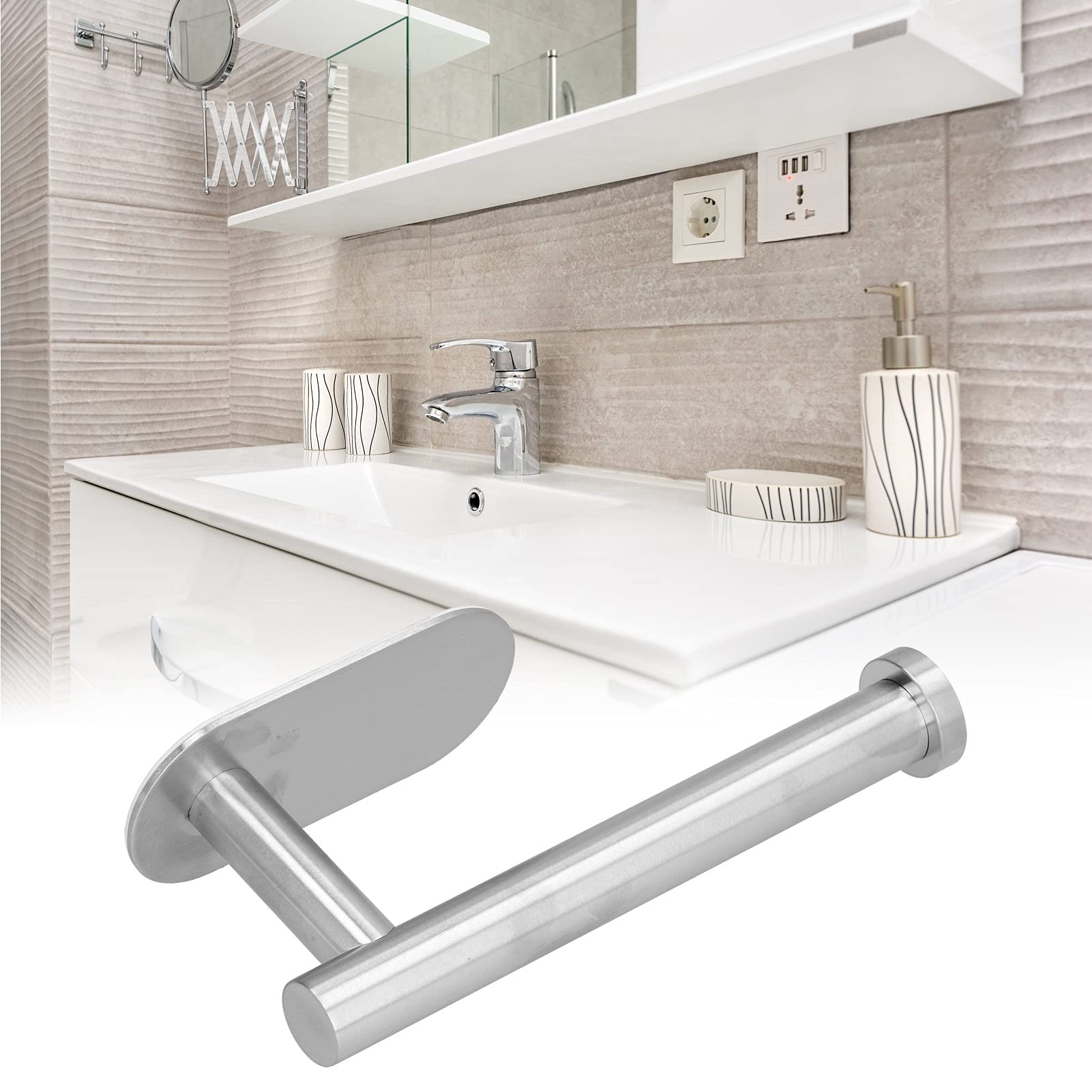 Stainless Steel Under Cabinet Paper Towel Holder - Wall Mount Adhesive Napkin Dispenser for Kitchen, Bathroom, Office | Space-Saving & Durable SUS304 Design
