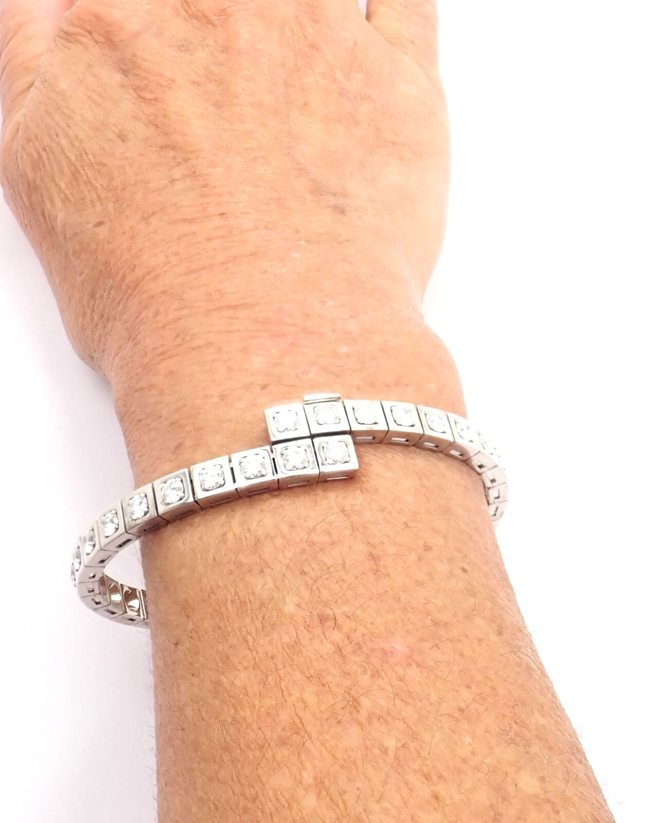Authentic Cartier Tectonique 18K White Gold Diamond Tennis Bracelet - Luxury Jewelry for Women, Elegant Gift for Anniversary & Special Occasions